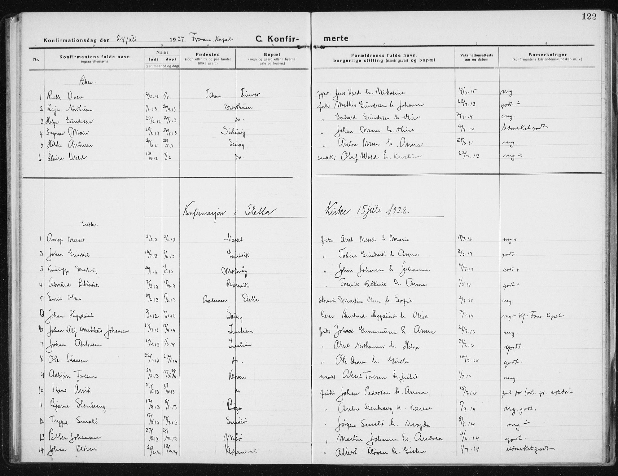 Ministerialprotokoller, klokkerbøker og fødselsregistre - Sør-Trøndelag, SAT/A-1456/640/L0589: Parish register (copy) no. 640C06, 1922-1934, p. 122