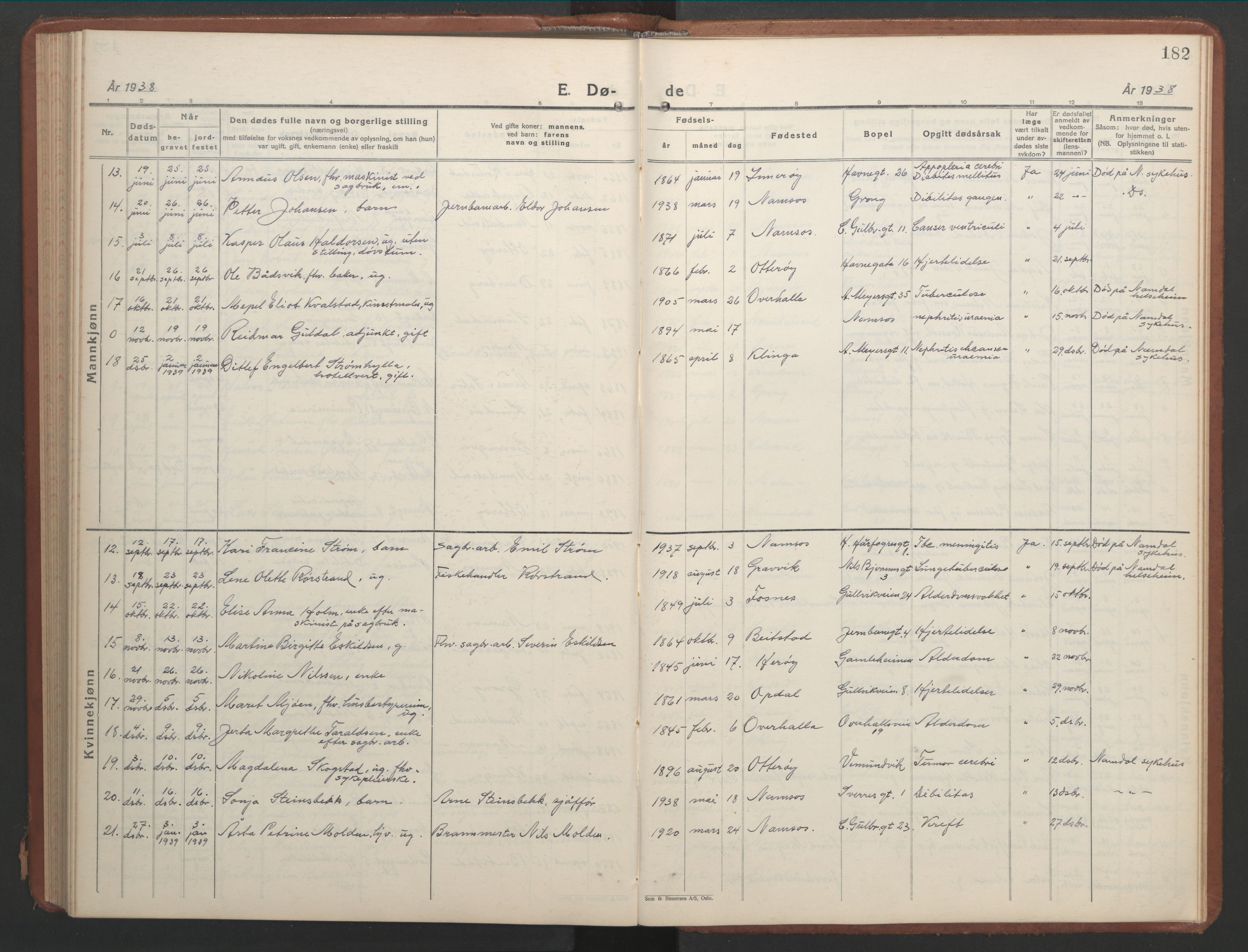 Ministerialprotokoller, klokkerbøker og fødselsregistre - Nord-Trøndelag, SAT/A-1458/768/L0583: Parish register (copy) no. 768C01, 1928-1953, p. 182