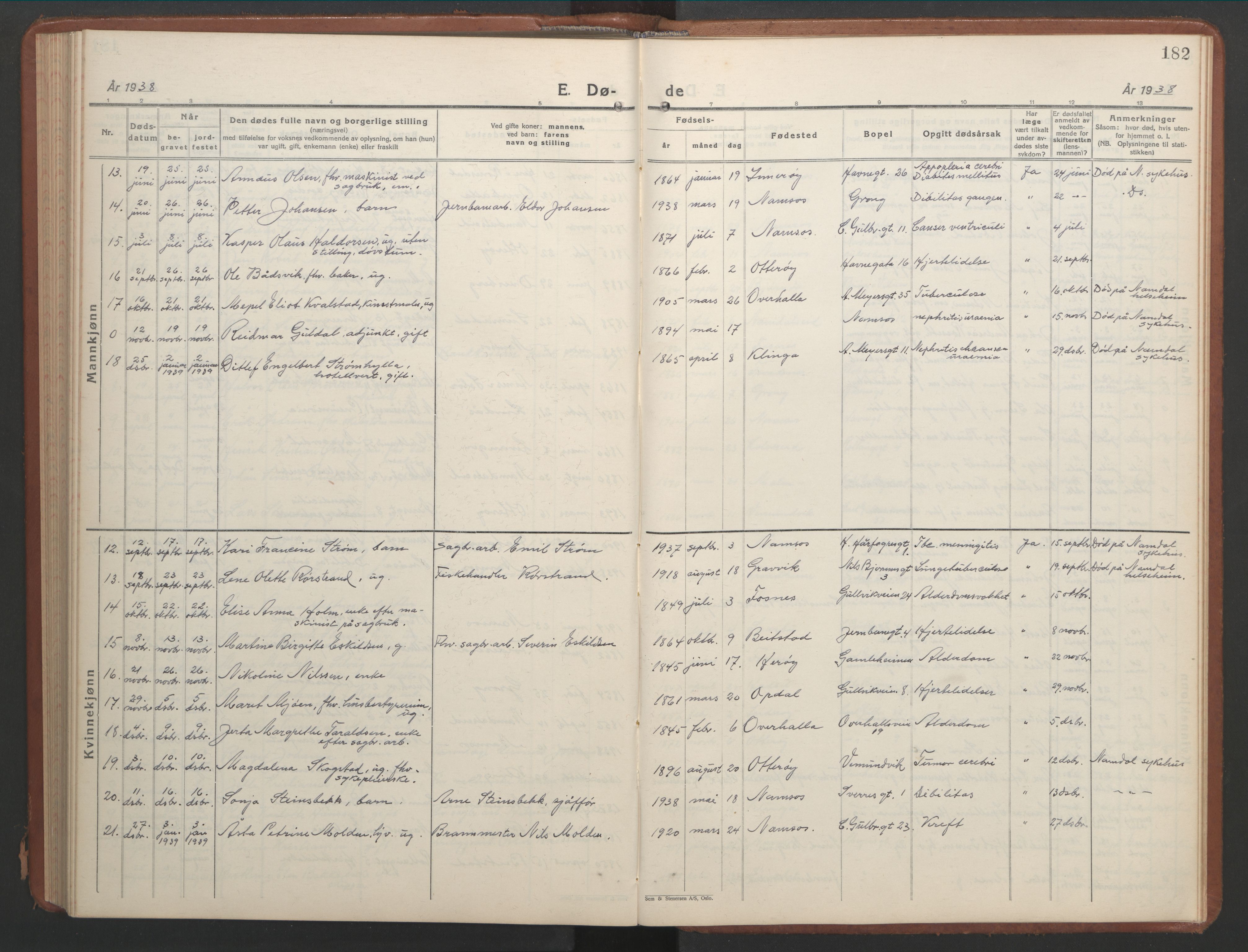 Ministerialprotokoller, klokkerbøker og fødselsregistre - Nord-Trøndelag, AV/SAT-A-1458/768/L0583: Parish register (copy) no. 768C01, 1928-1953, p. 182