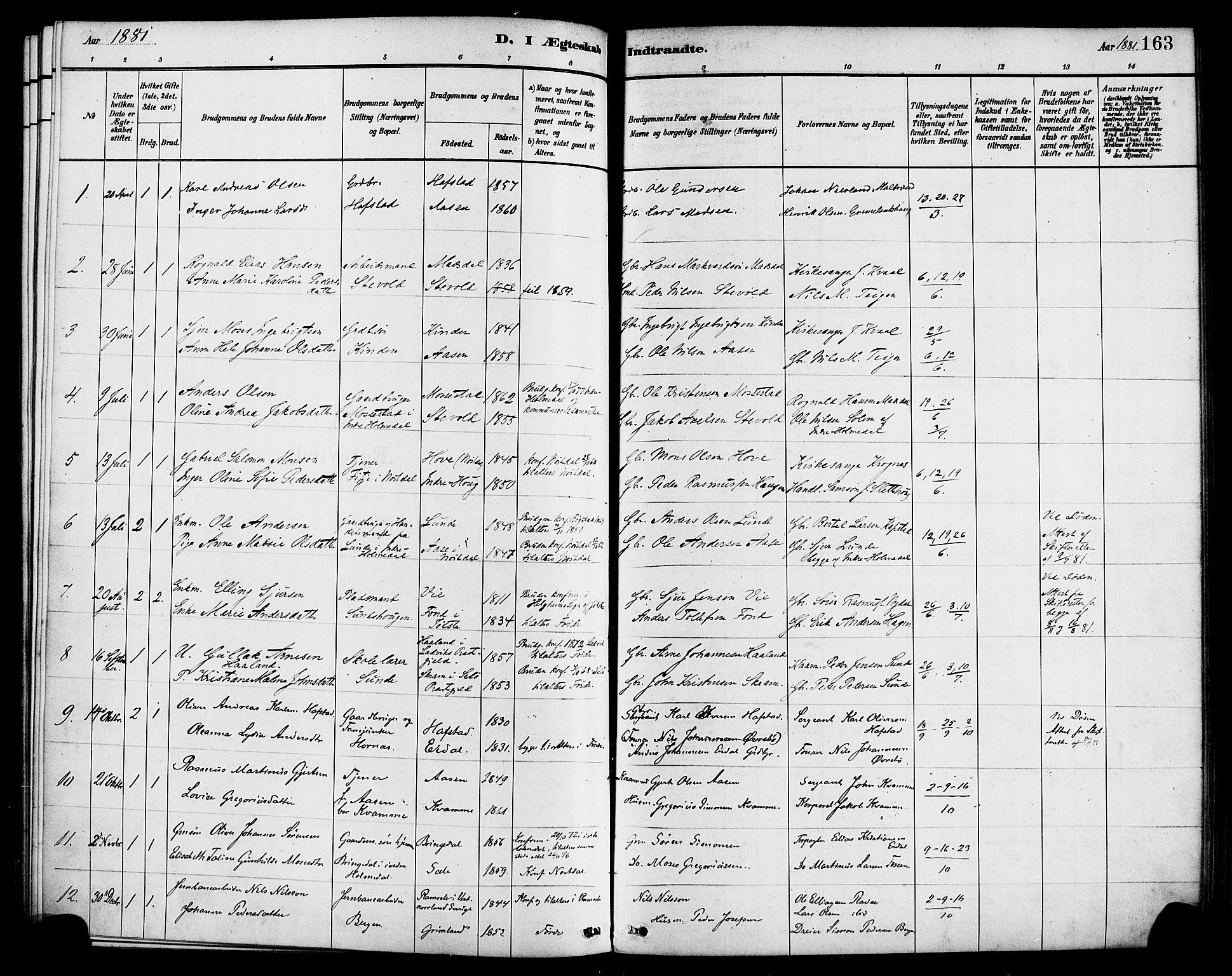 Førde sokneprestembete, SAB/A-79901/H/Haa/Haab/L0001: Parish register (official) no. B 1, 1880-1898, p. 163