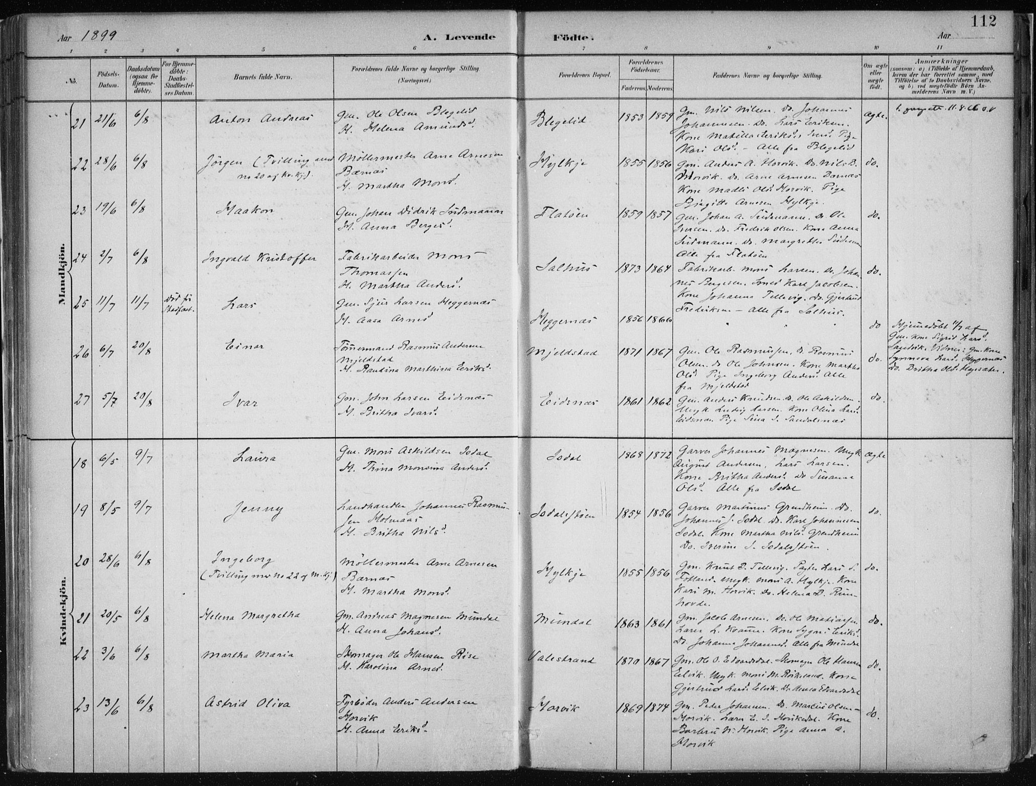 Hamre sokneprestembete, AV/SAB-A-75501/H/Ha/Haa/Haab/L0001: Parish register (official) no. B  1, 1882-1905, p. 112