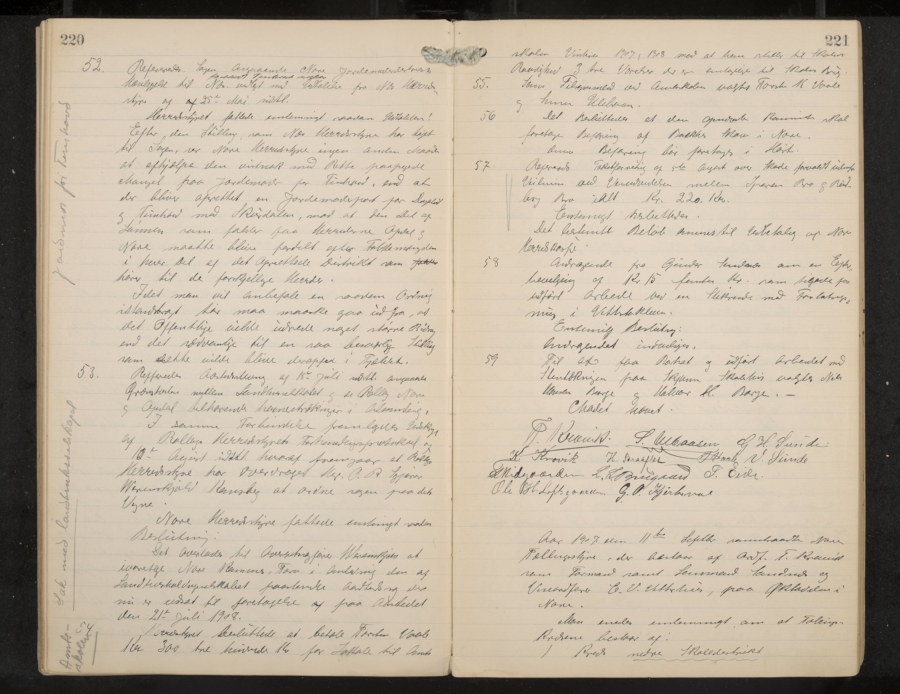 Nore formannskap og sentraladministrasjon, IKAK/0633021-2/A/Aa/L0001: Møtebok, 1901-1911, p. 220-221