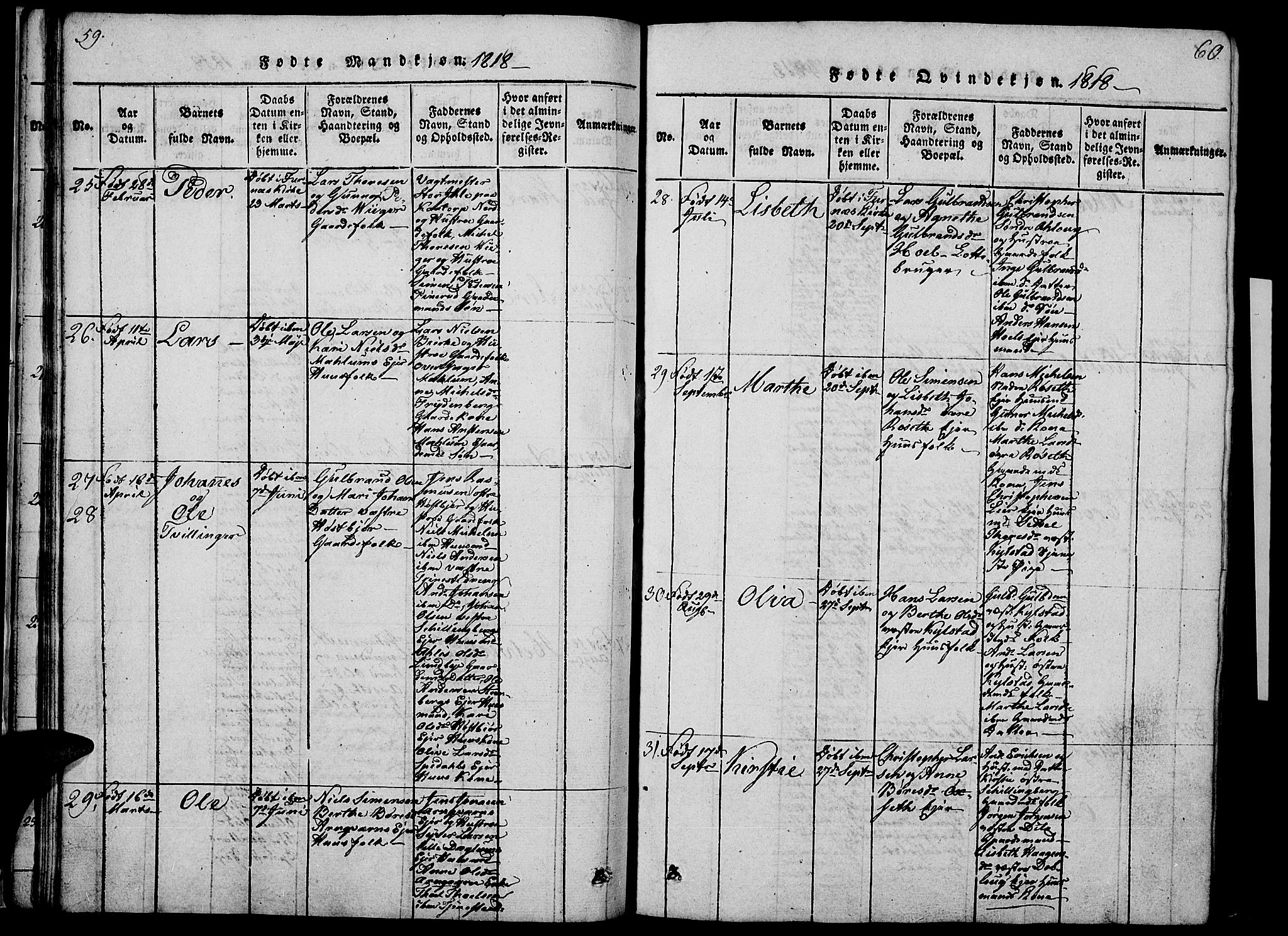 Vang prestekontor, Hedmark, AV/SAH-PREST-008/H/Ha/Haa/L0008: Parish register (official) no. 8, 1815-1826, p. 59-60