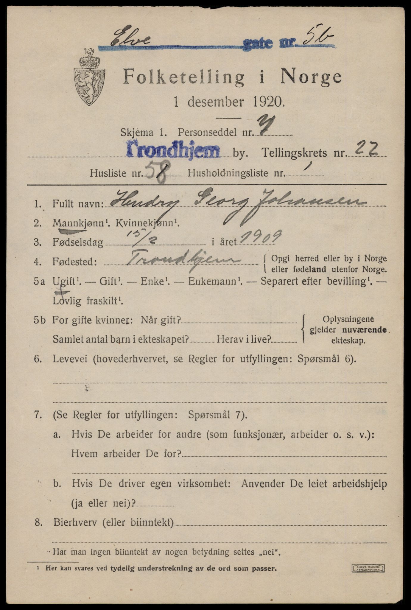 SAT, 1920 census for Trondheim, 1920, p. 63926