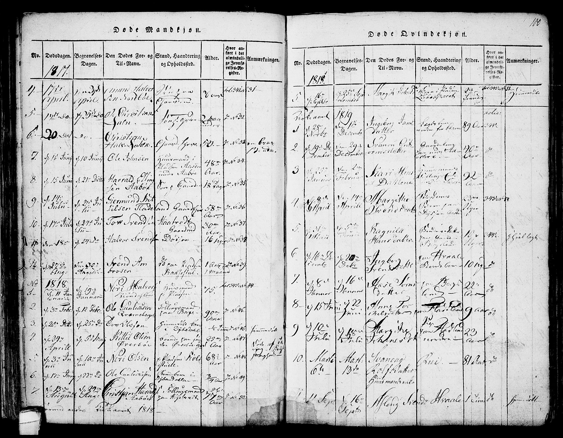 Hjartdal kirkebøker, AV/SAKO-A-270/F/Fa/L0007: Parish register (official) no. I 7, 1815-1843, p. 100