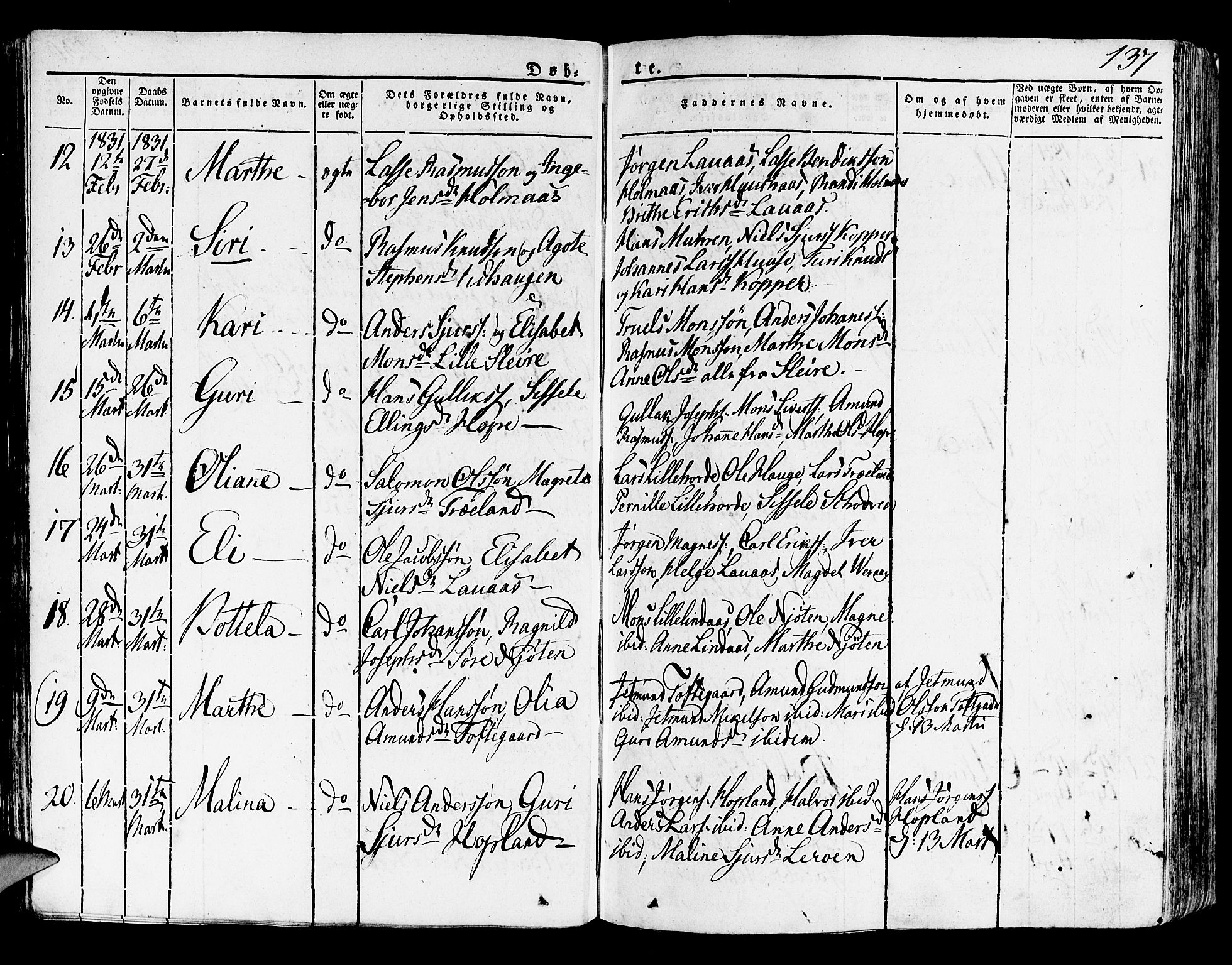 Lindås Sokneprestembete, SAB/A-76701/H/Haa: Parish register (official) no. A 8, 1823-1836, p. 137