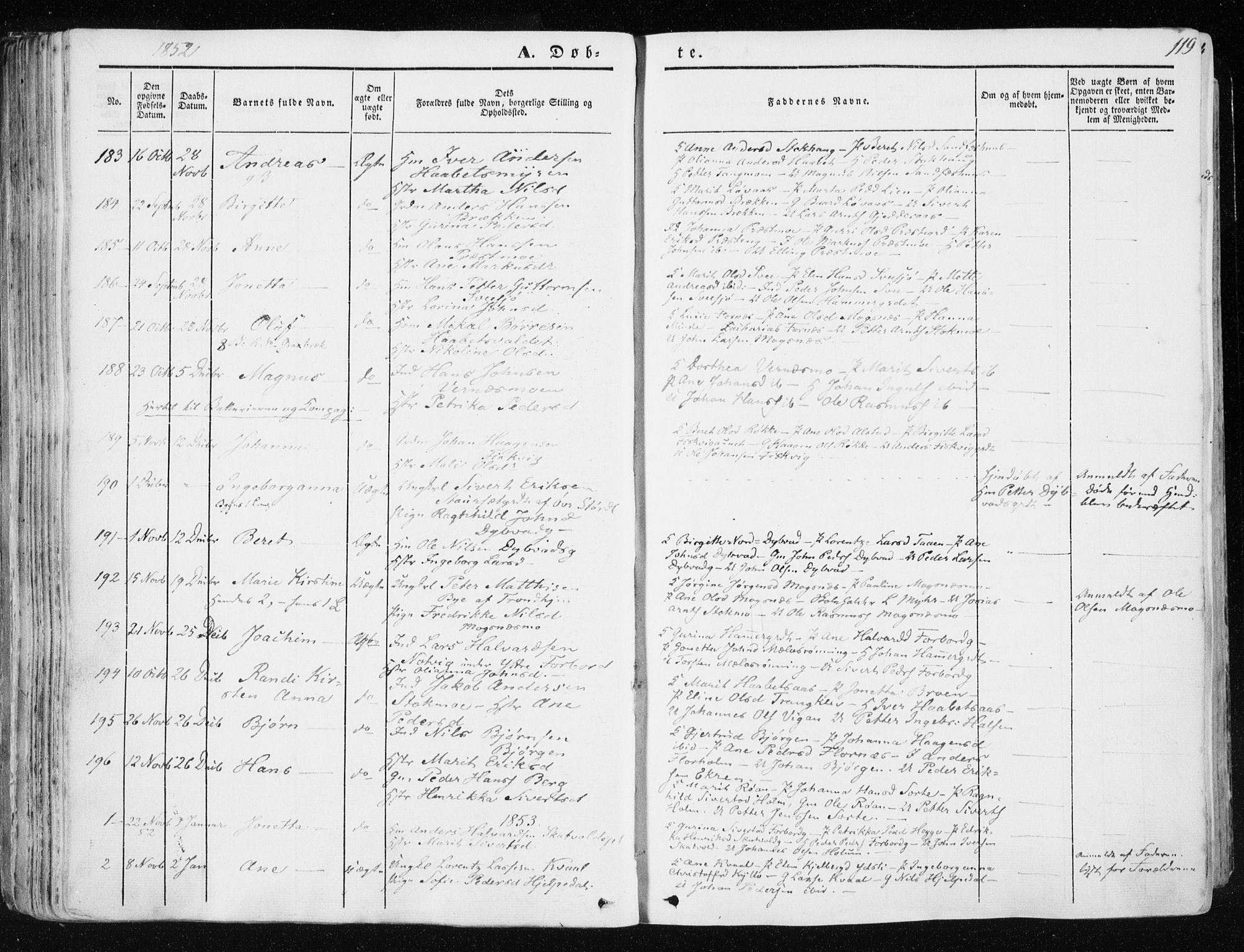 Ministerialprotokoller, klokkerbøker og fødselsregistre - Nord-Trøndelag, SAT/A-1458/709/L0074: Parish register (official) no. 709A14, 1845-1858, p. 119