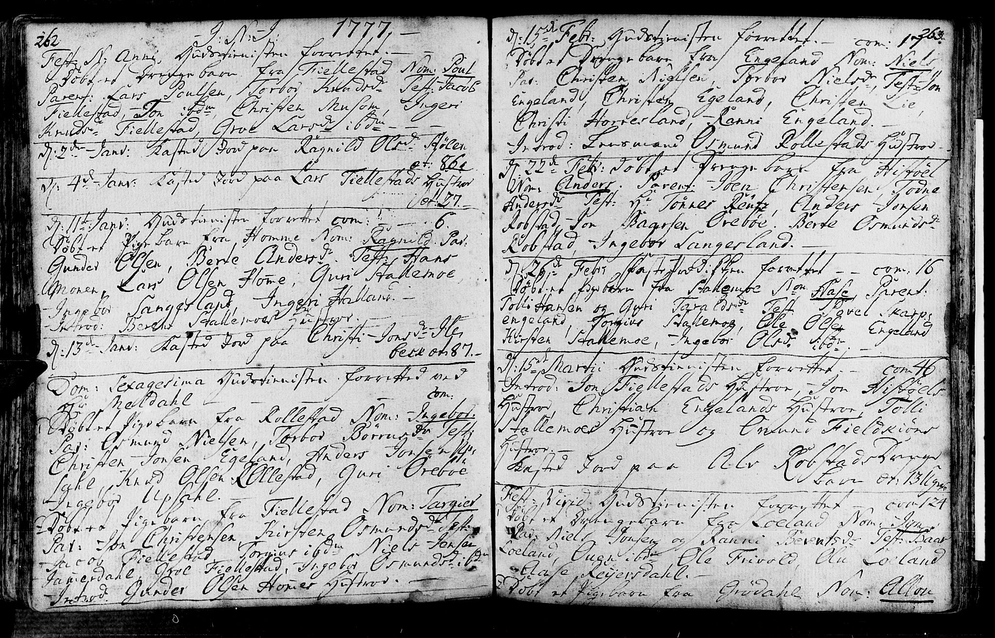 Vennesla sokneprestkontor, AV/SAK-1111-0045/Fa/Fac/L0001: Parish register (official) no. A 1, 1743-1784, p. 262-263