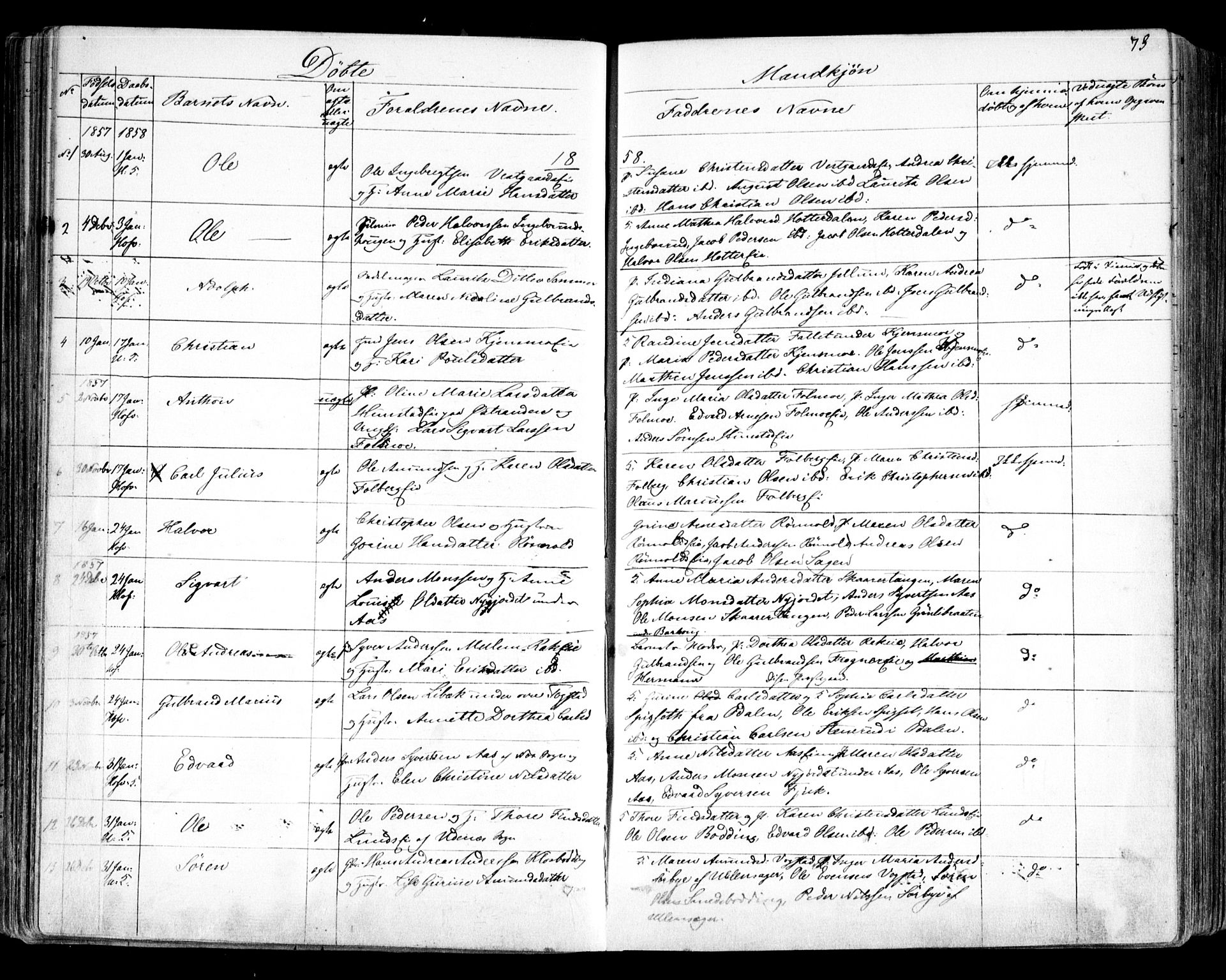 Nes prestekontor Kirkebøker, SAO/A-10410/F/Fa/L0007: Parish register (official) no. I 7, 1846-1858, p. 73
