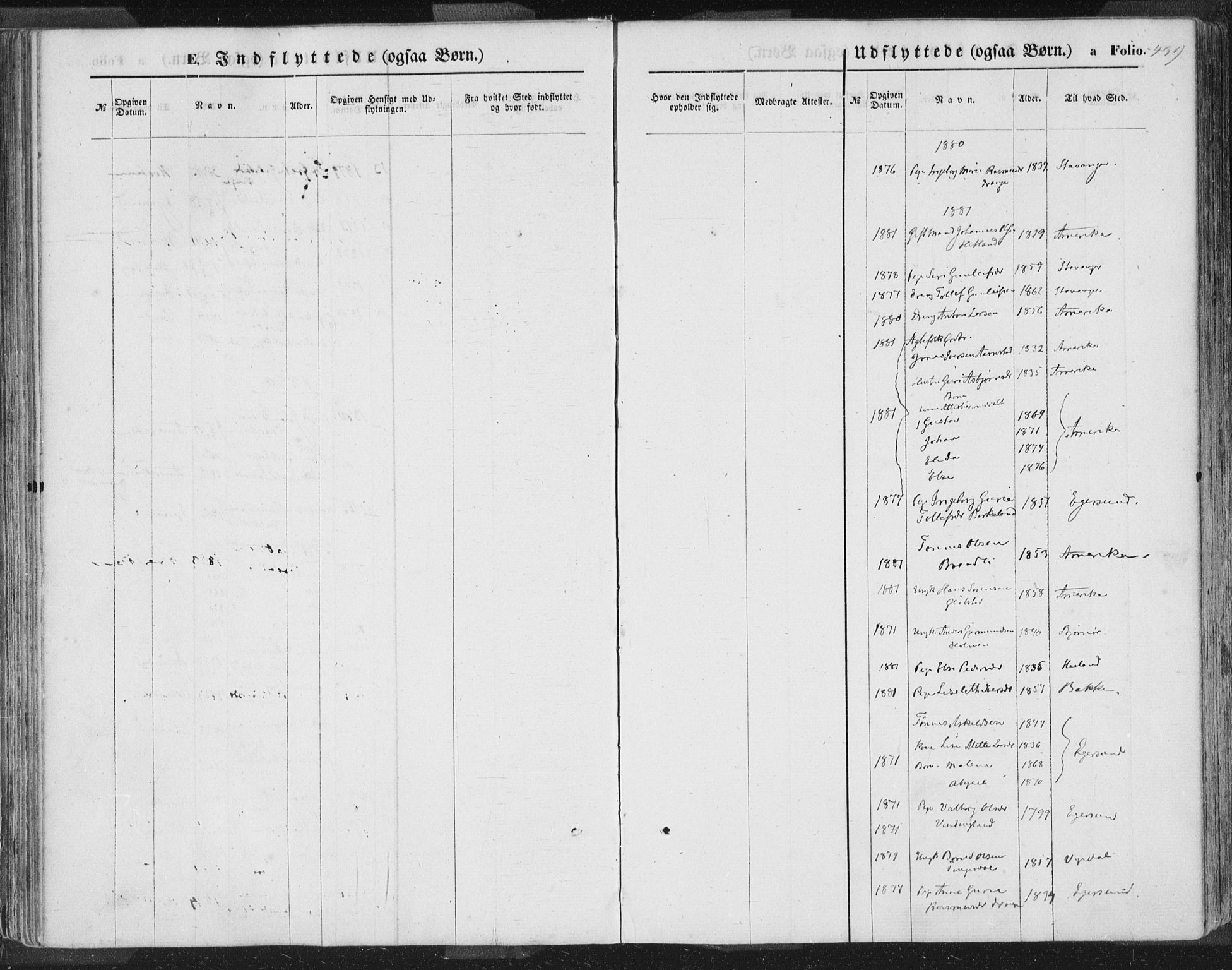 Helleland sokneprestkontor, SAST/A-101810: Parish register (official) no. A 7.2, 1863-1886, p. 439