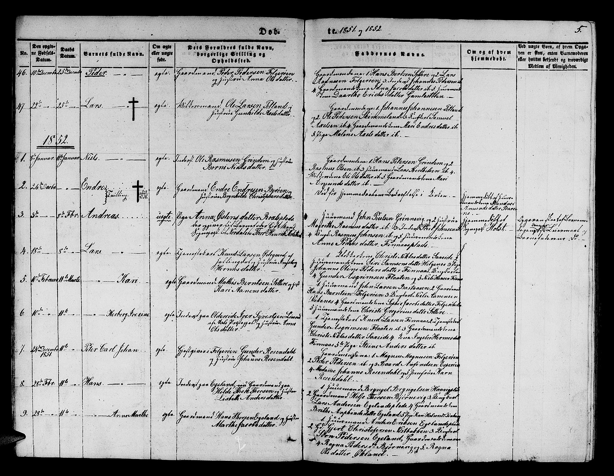 Finnås sokneprestembete, SAB/A-99925/H/Ha/Hab/Haba/L0001: Parish register (copy) no. A 1, 1851-1873, p. 5
