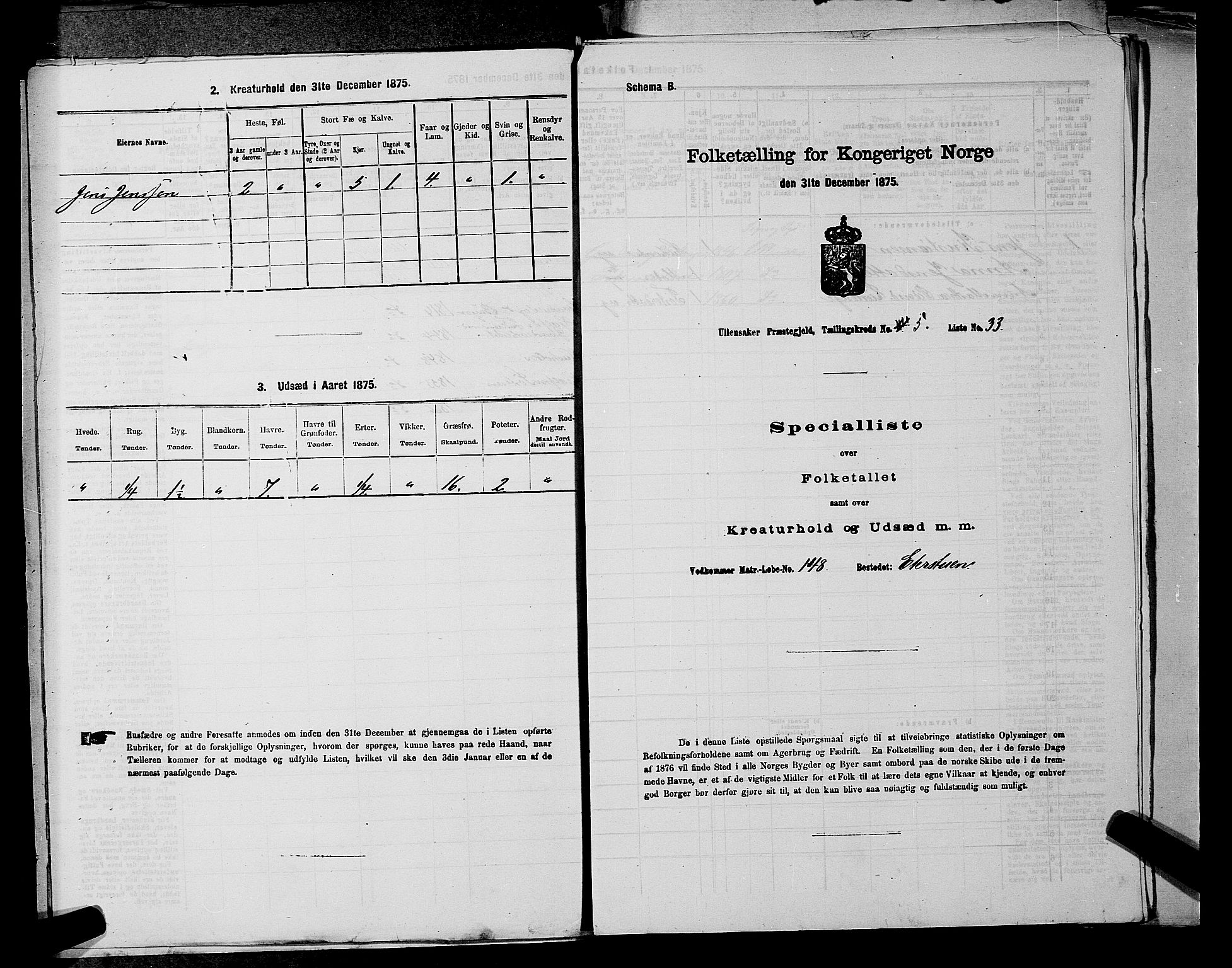 RA, 1875 census for 0235P Ullensaker, 1875, p. 752