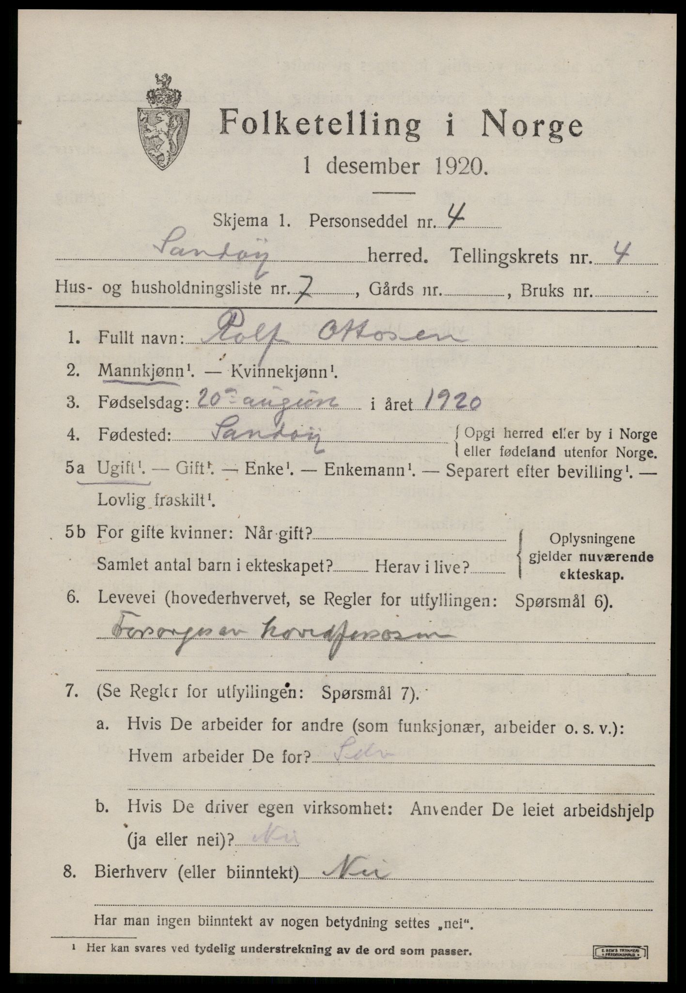 SAT, 1920 census for Sandøy, 1920, p. 1286