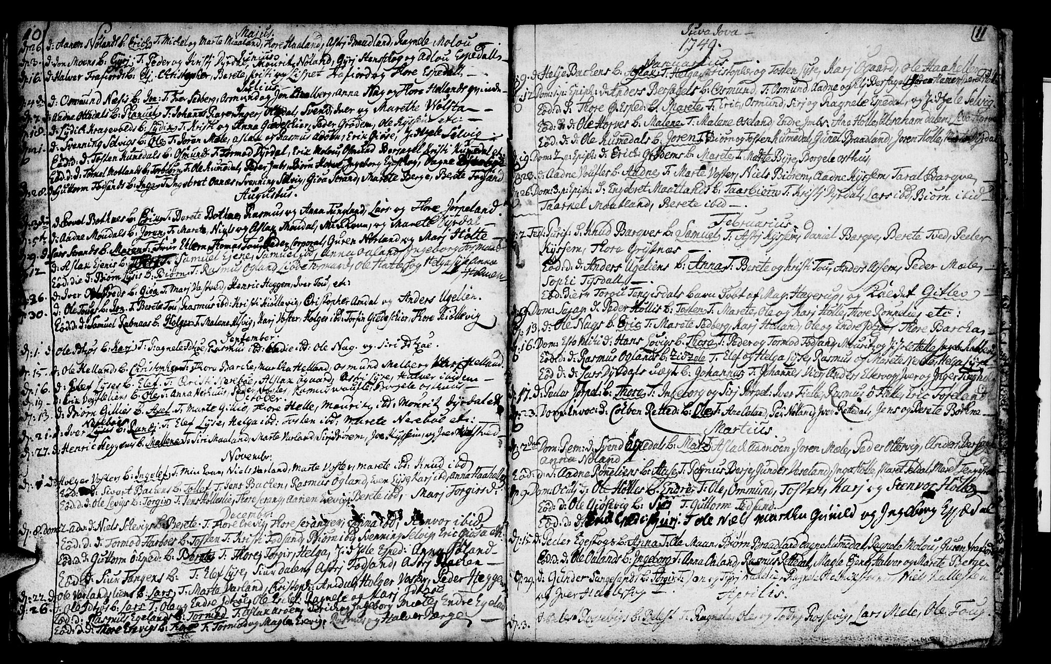 Strand sokneprestkontor, SAST/A-101828/H/Ha/Haa/L0002: Parish register (official) no. A 2, 1744-1768, p. 10-11