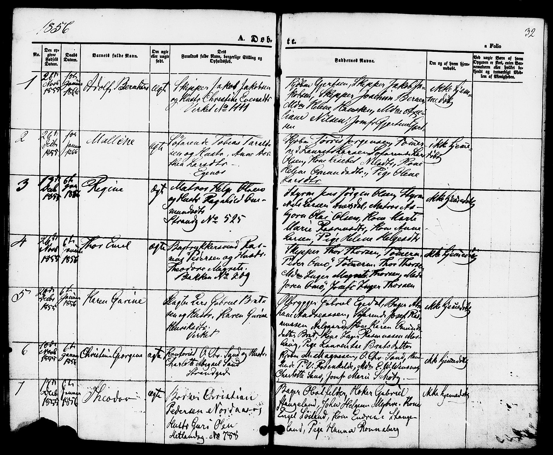 Domkirken sokneprestkontor, SAST/A-101812/001/30/30BB/L0010: Parish register (copy) no. B 10, 1855-1860, p. 32