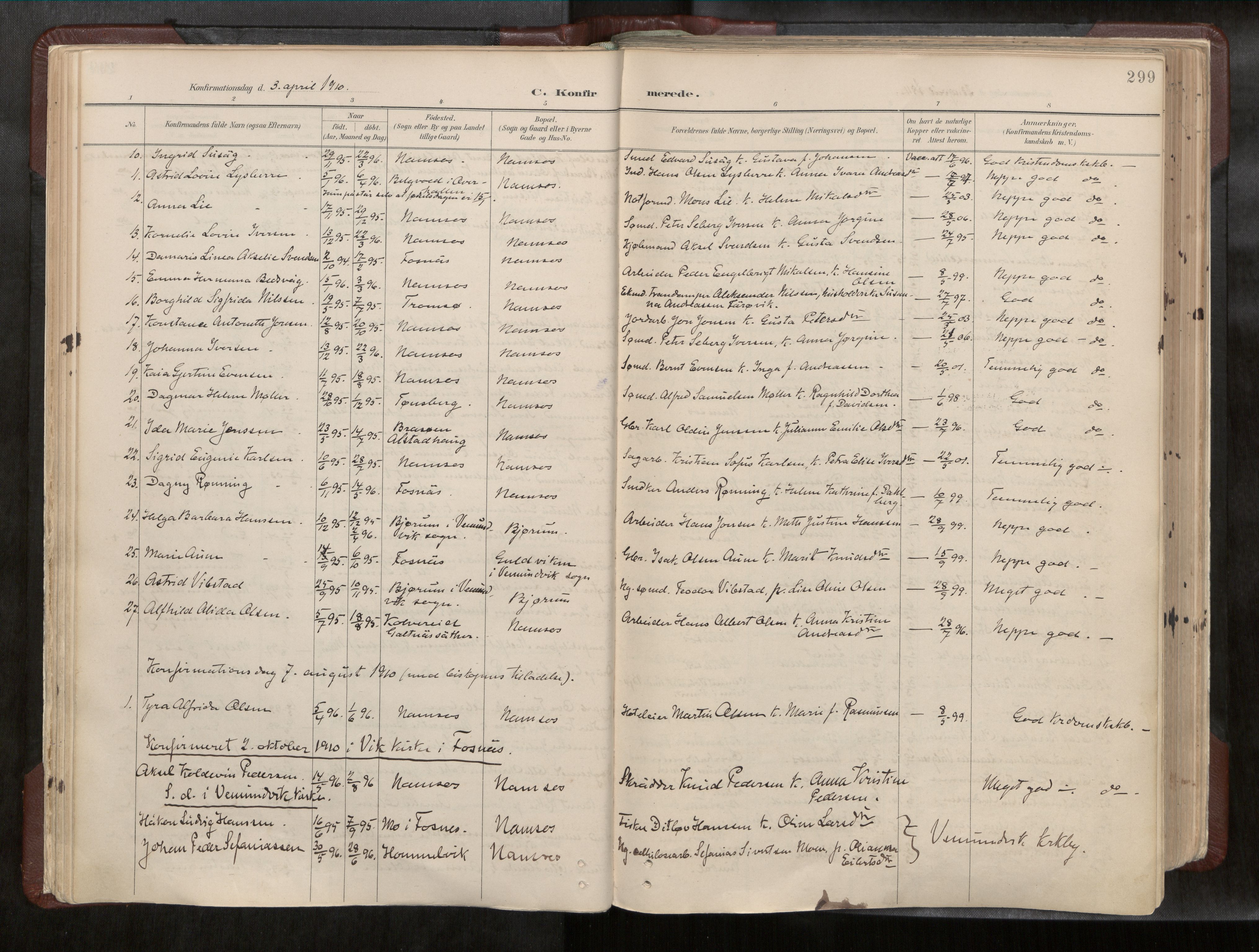 Ministerialprotokoller, klokkerbøker og fødselsregistre - Nord-Trøndelag, SAT/A-1458/768/L0579a: Parish register (official) no. 768A14, 1887-1931, p. 299