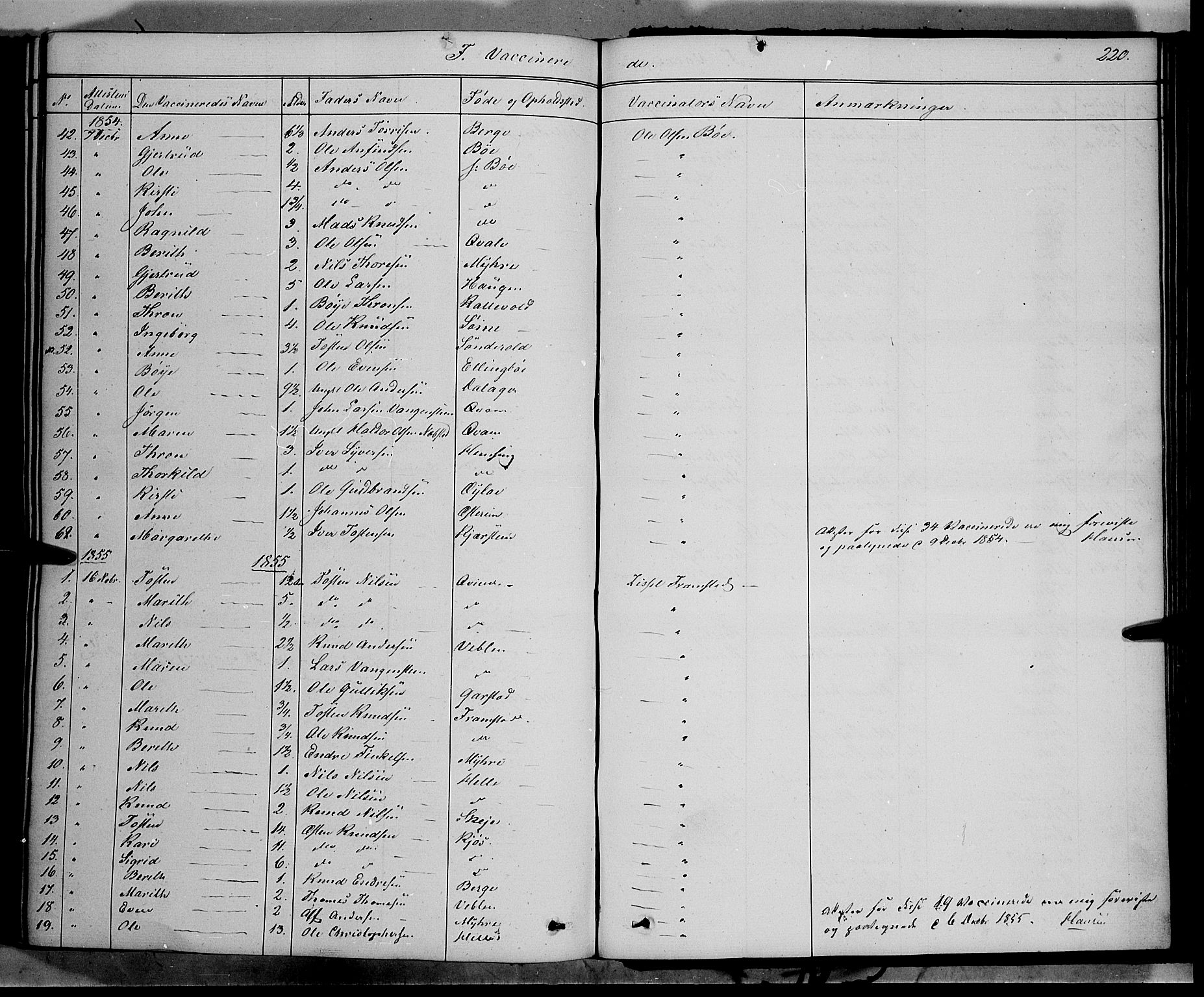 Vang prestekontor, Valdres, SAH/PREST-140/H/Ha/L0006: Parish register (official) no. 6, 1846-1864, p. 220