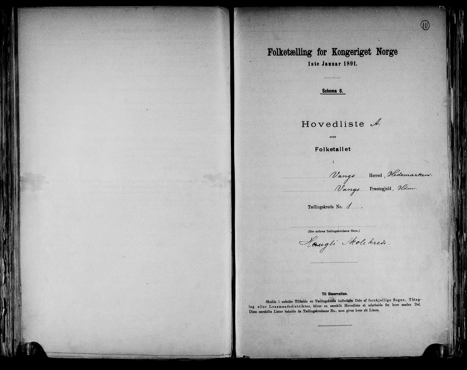 RA, 1891 census for 0414 Vang, 1891, p. 6