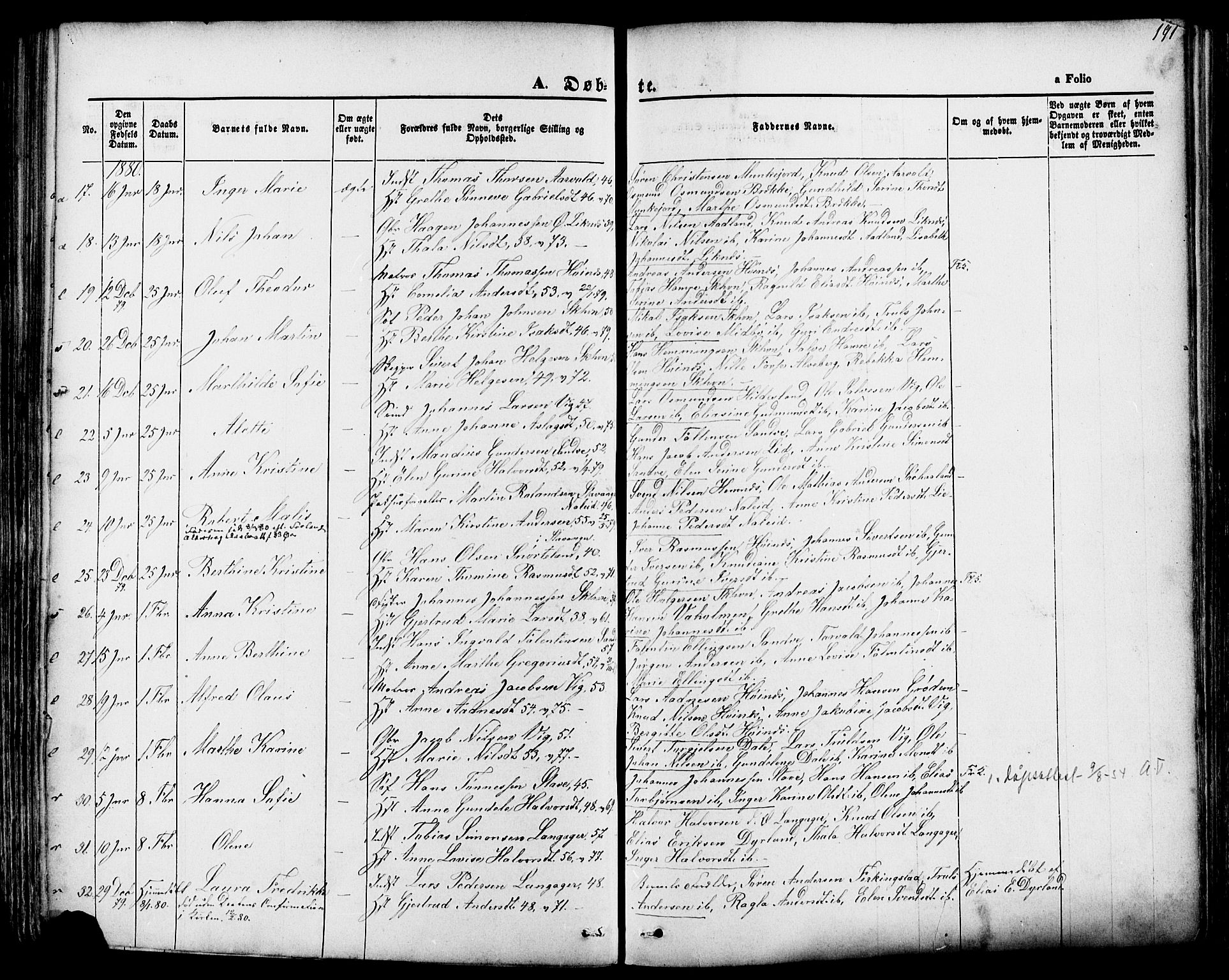 Skudenes sokneprestkontor, SAST/A -101849/H/Ha/Haa/L0006: Parish register (official) no. A 4, 1864-1881, p. 191