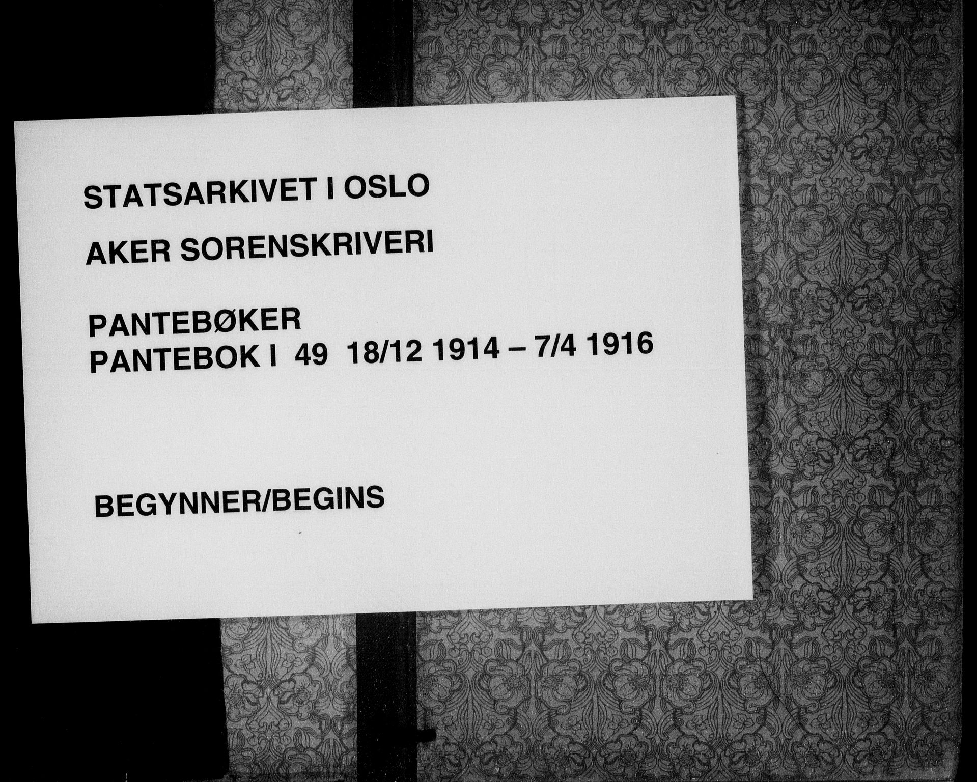 Aker sorenskriveri, SAO/A-10895/G/Gb/Gba/L0049: Mortgage book no. I 49, 1914-1916