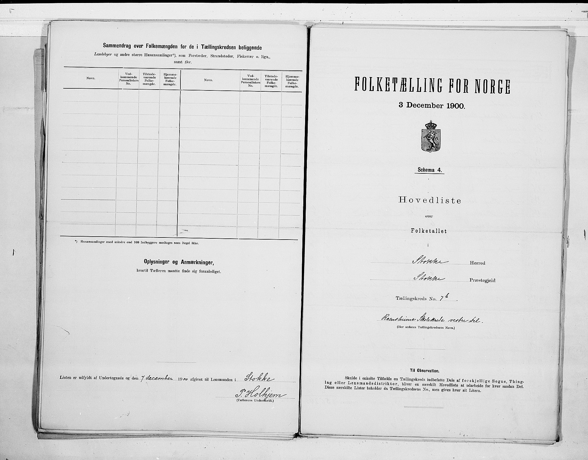 RA, 1900 census for Stokke, 1900, p. 24