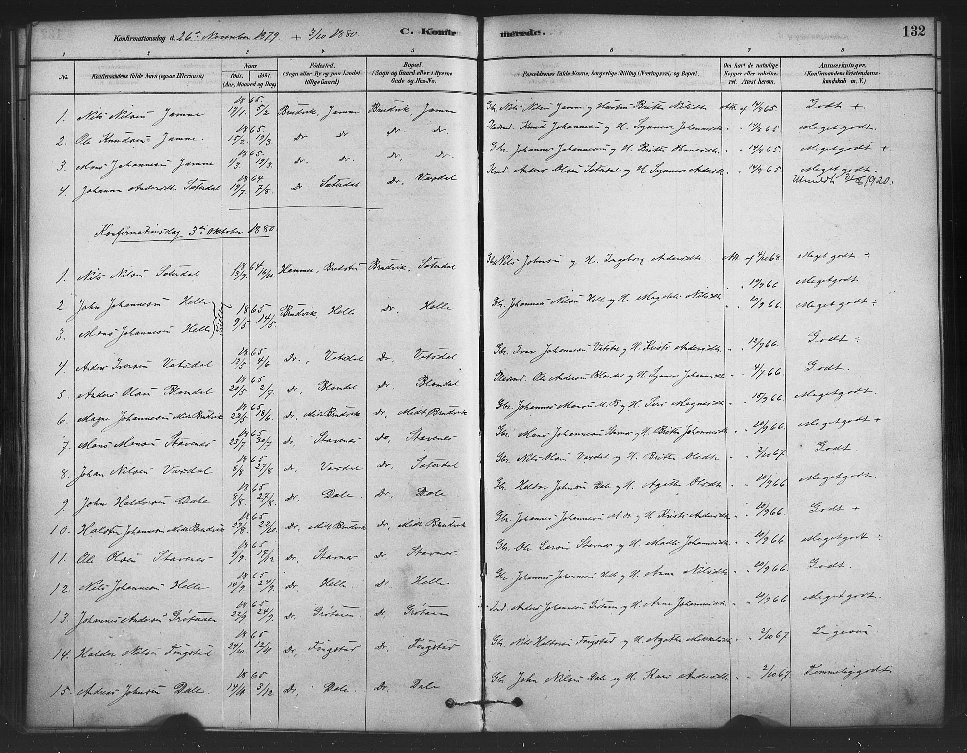 Bruvik Sokneprestembete, SAB/A-74701/H/Haa: Parish register (official) no. B 1, 1878-1904, p. 132