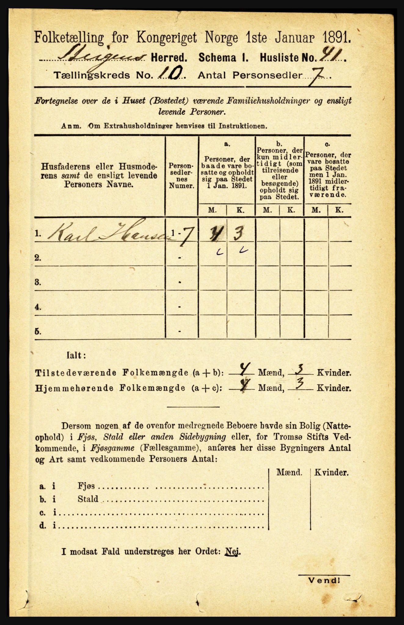 RA, 1891 census for 1848 Steigen, 1891, p. 3438