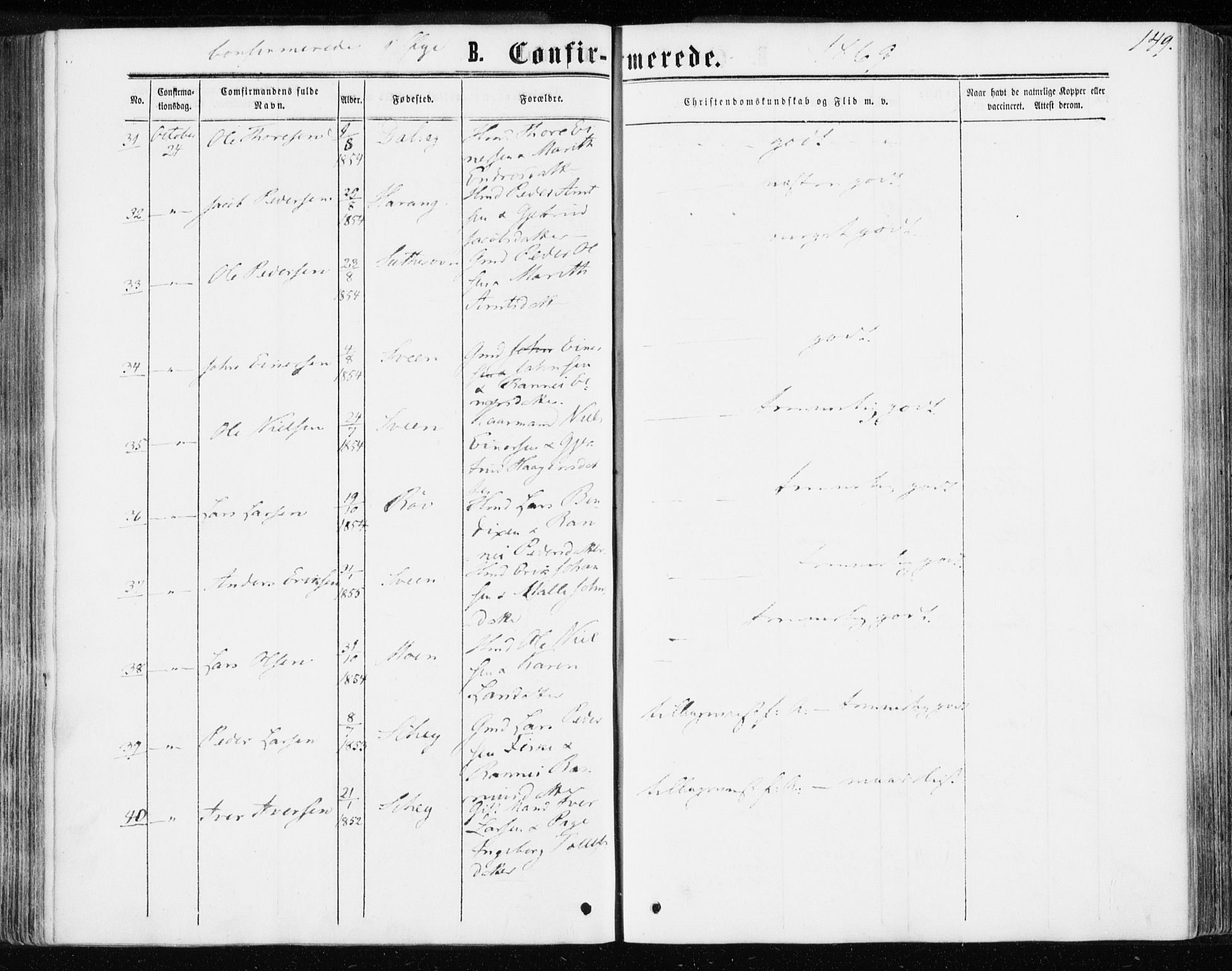 Ministerialprotokoller, klokkerbøker og fødselsregistre - Møre og Romsdal, AV/SAT-A-1454/595/L1045: Parish register (official) no. 595A07, 1863-1873, p. 149