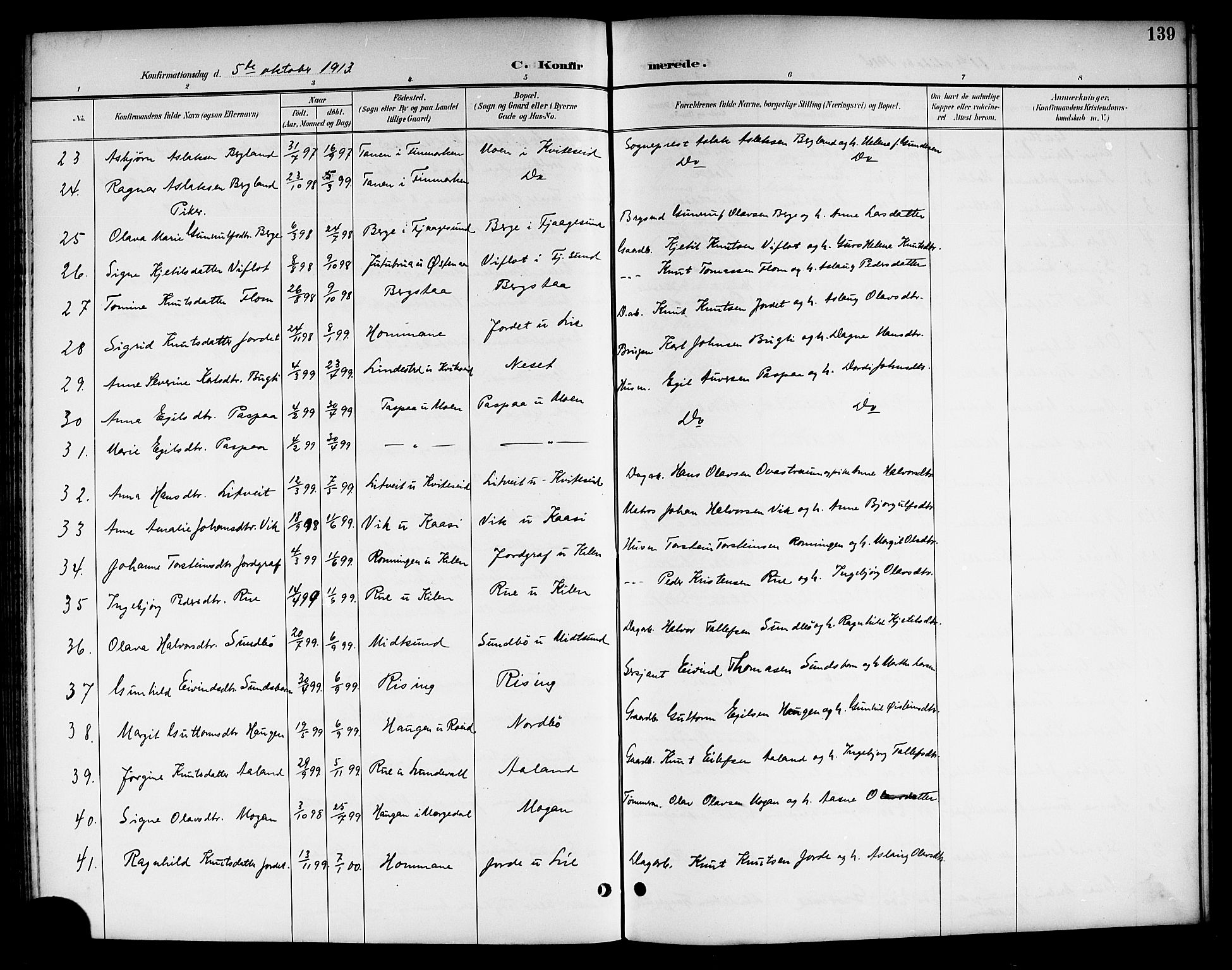 Kviteseid kirkebøker, SAKO/A-276/G/Ga/L0002: Parish register (copy) no. I 2, 1893-1918, p. 139