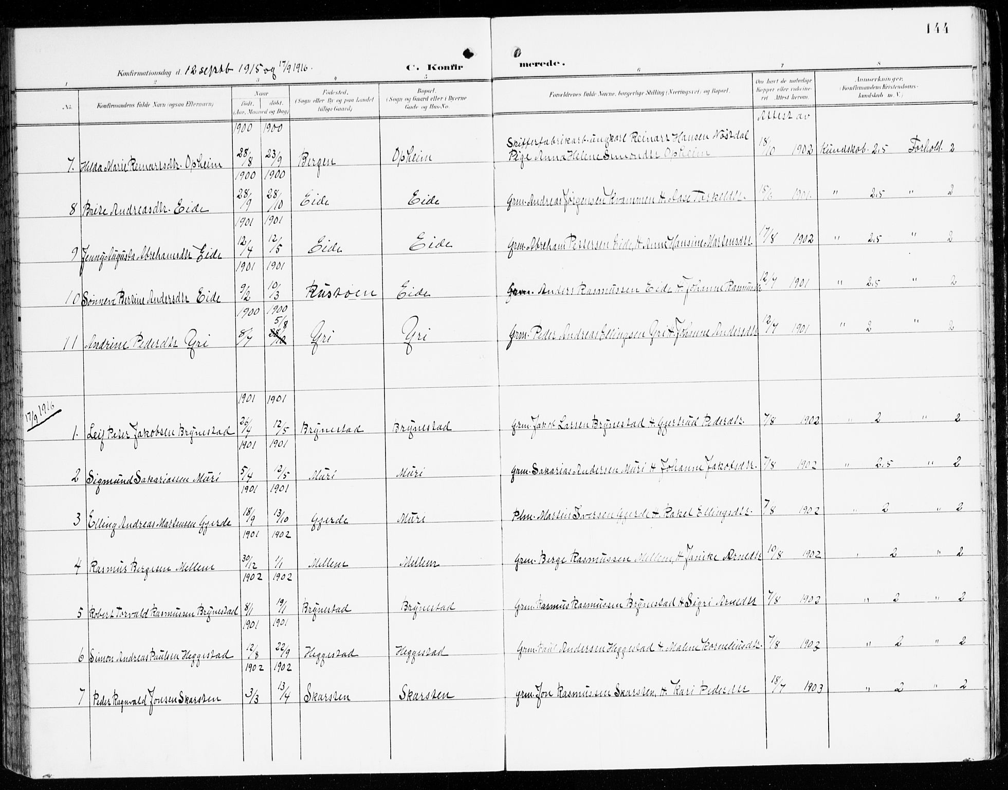 Innvik sokneprestembete, AV/SAB-A-80501: Parish register (official) no. C 2, 1900-1920, p. 144