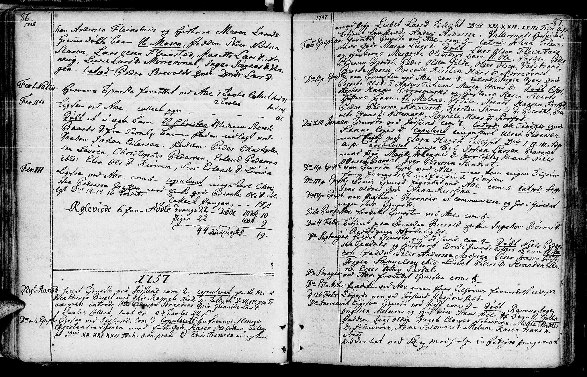Ministerialprotokoller, klokkerbøker og fødselsregistre - Sør-Trøndelag, SAT/A-1456/655/L0672: Parish register (official) no. 655A01, 1750-1779, p. 86-87