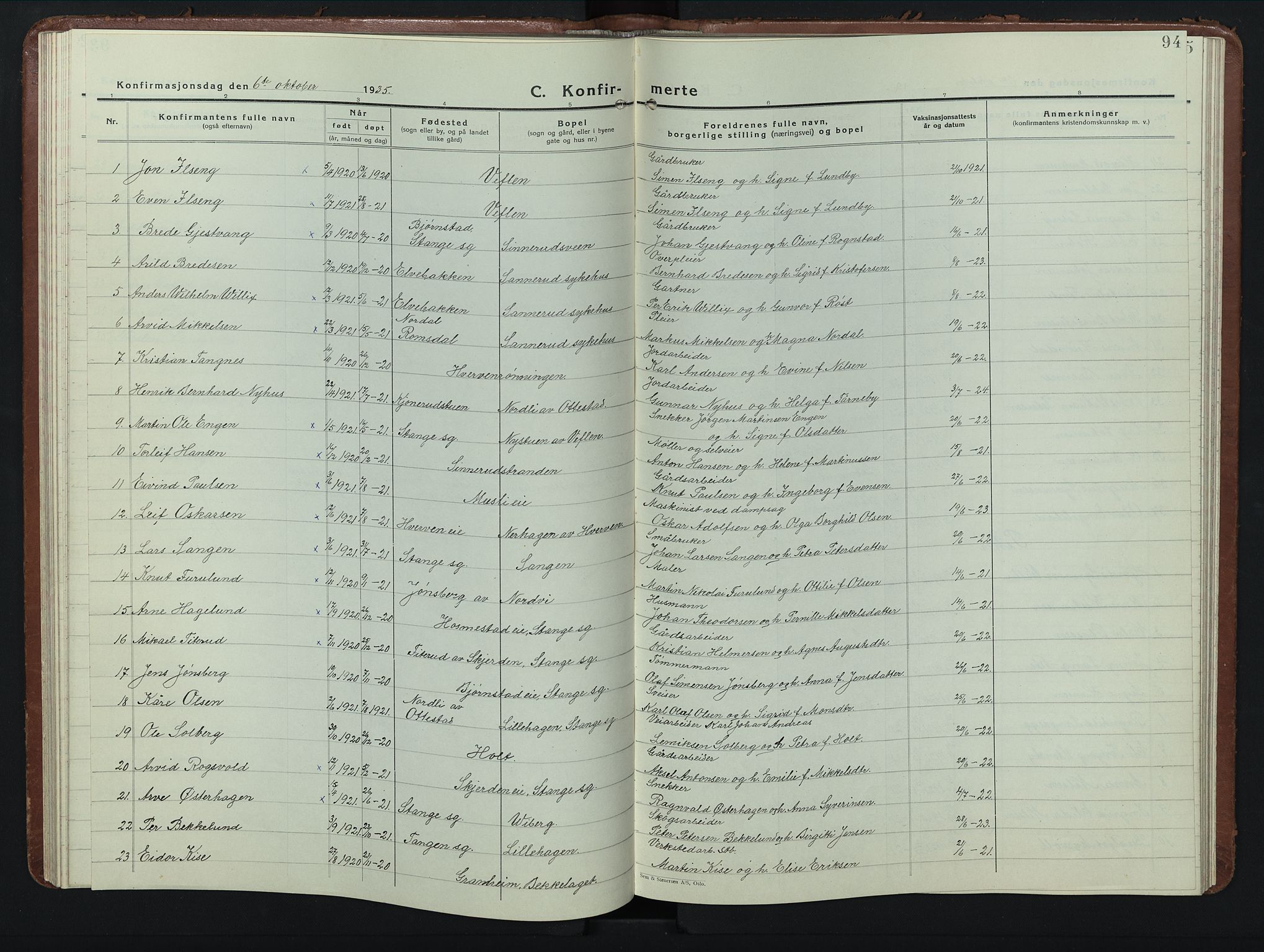 Stange prestekontor, SAH/PREST-002/L/L0019: Parish register (copy) no. 19, 1929-1947, p. 94