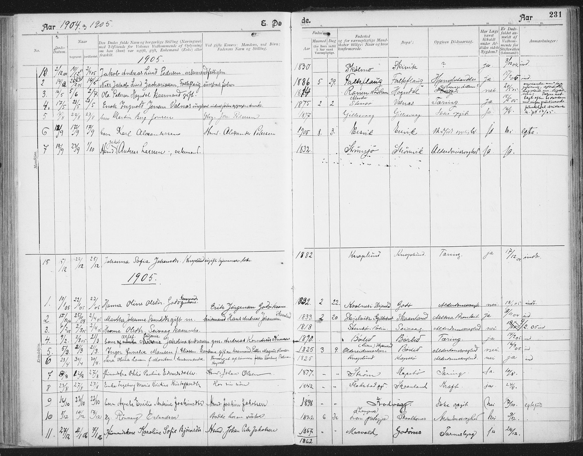 Ministerialprotokoller, klokkerbøker og fødselsregistre - Nordland, SAT/A-1459/804/L0081: Parish register (official) no. 804A02, 1901-1915, p. 231