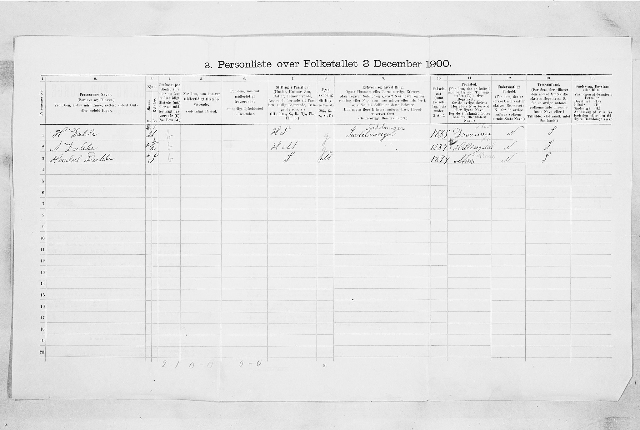 SAO, 1900 census for Drøbak, 1900