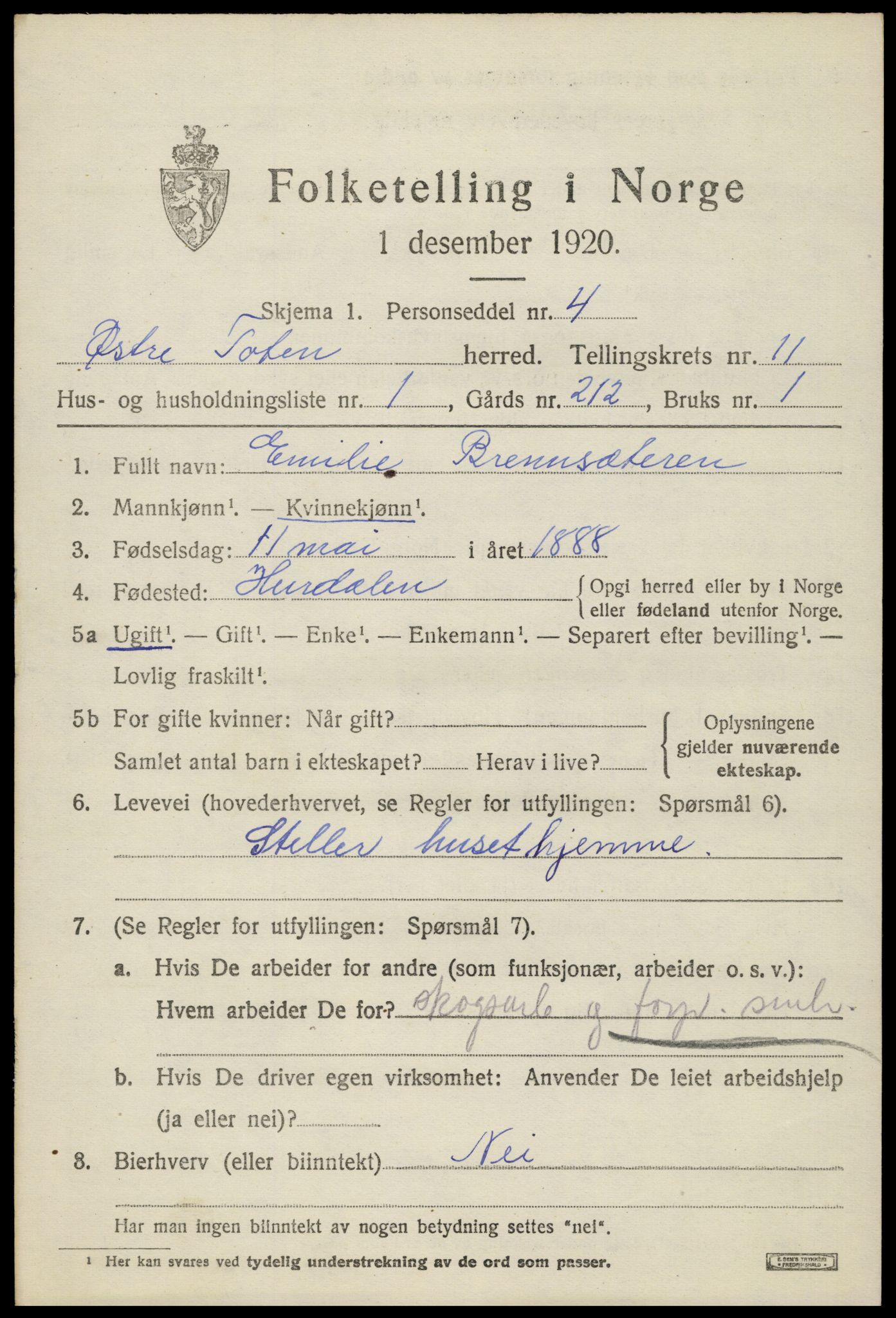 SAH, 1920 census for Østre Toten, 1920, p. 22054