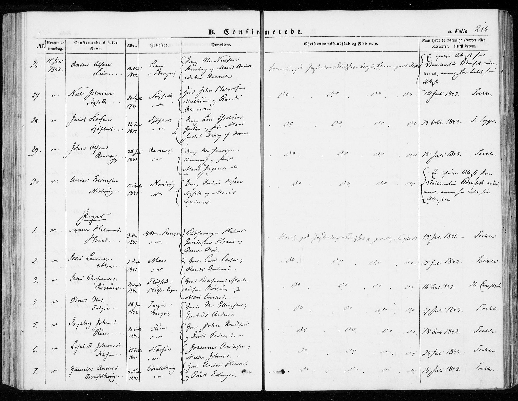 Ministerialprotokoller, klokkerbøker og fødselsregistre - Møre og Romsdal, AV/SAT-A-1454/592/L1026: Parish register (official) no. 592A04, 1849-1867, p. 216