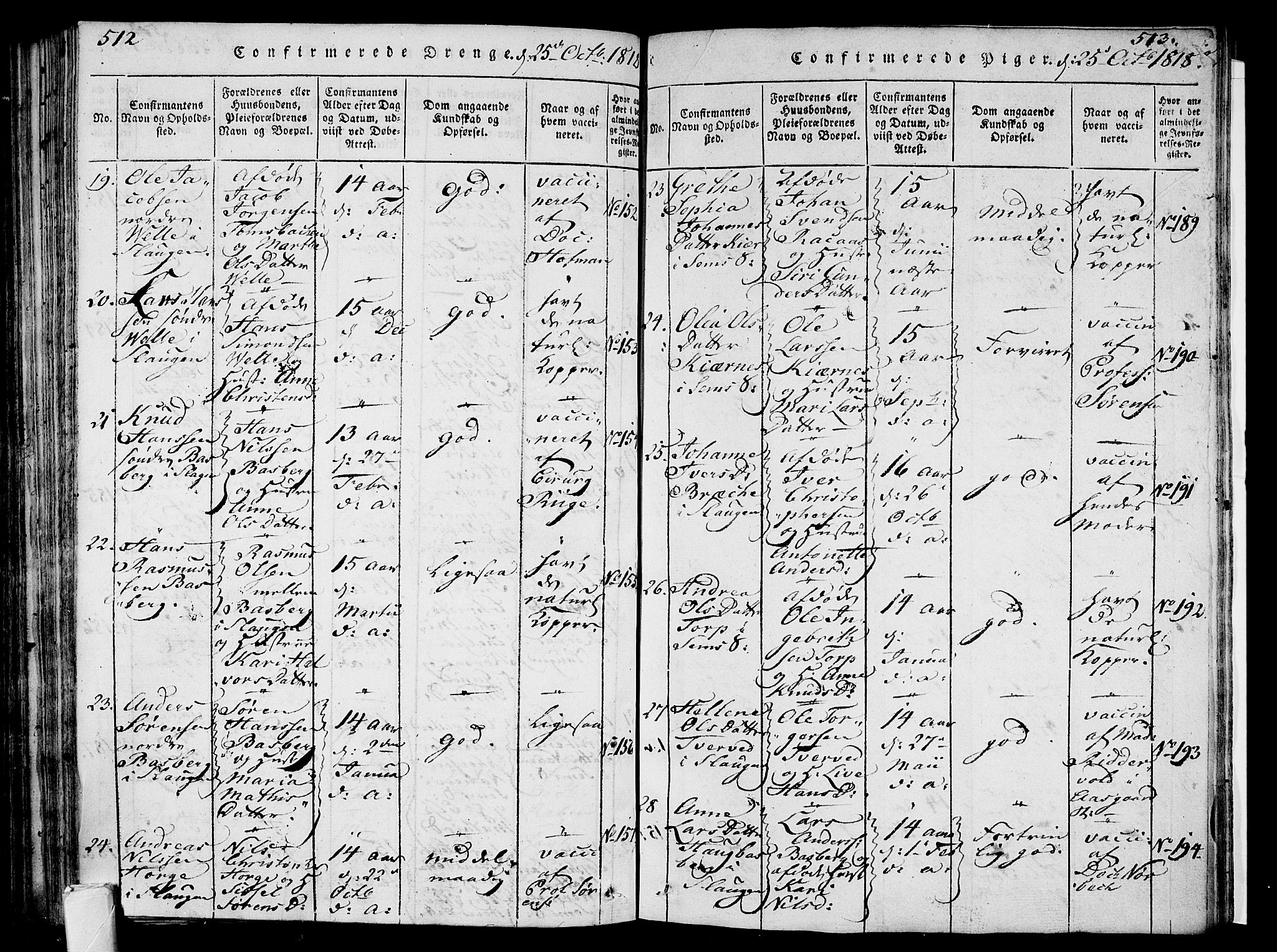 Sem kirkebøker, AV/SAKO-A-5/F/Fa/L0004: Parish register (official) no. I 4, 1814-1825, p. 512-513