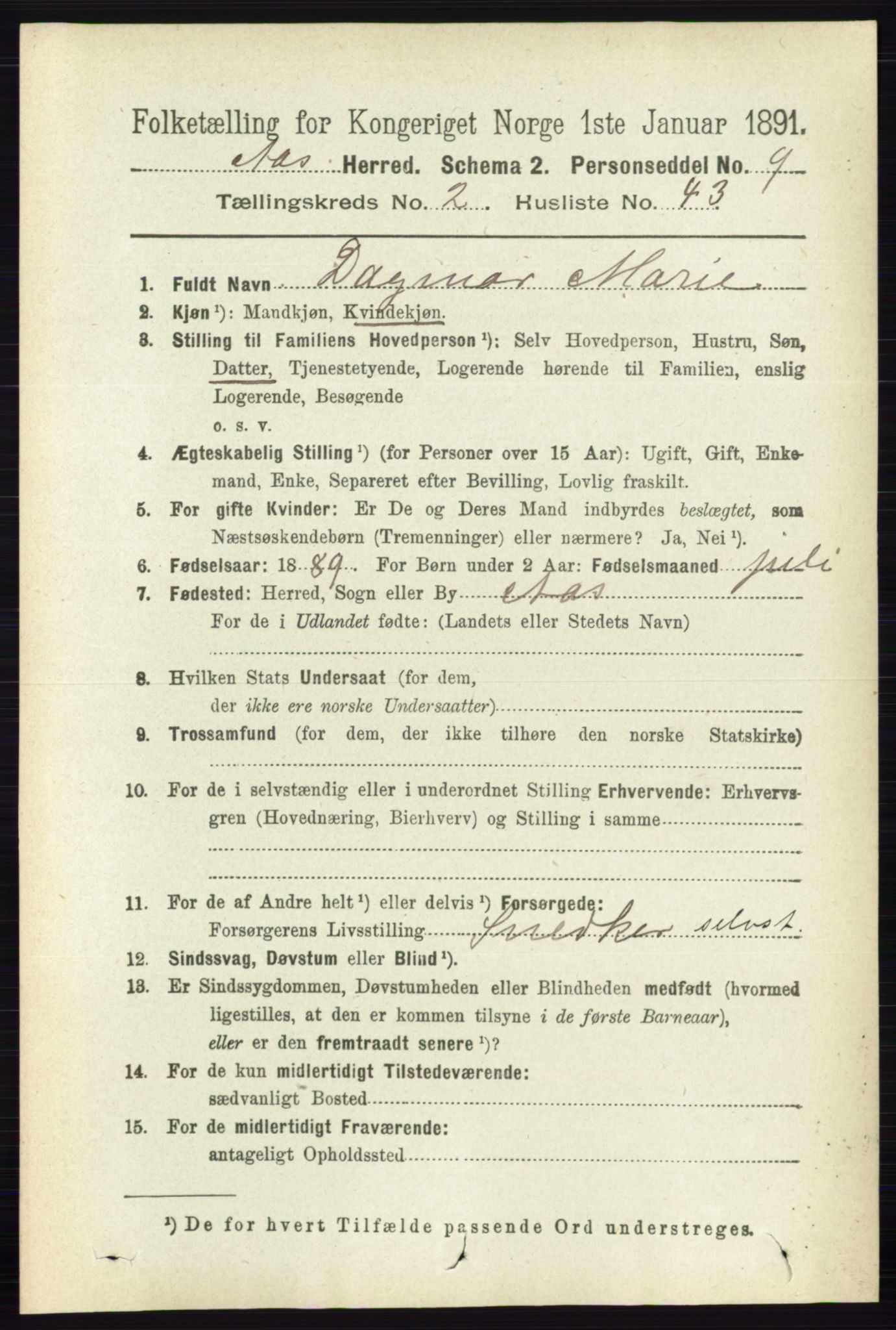 RA, 1891 census for 0214 Ås, 1891, p. 1811