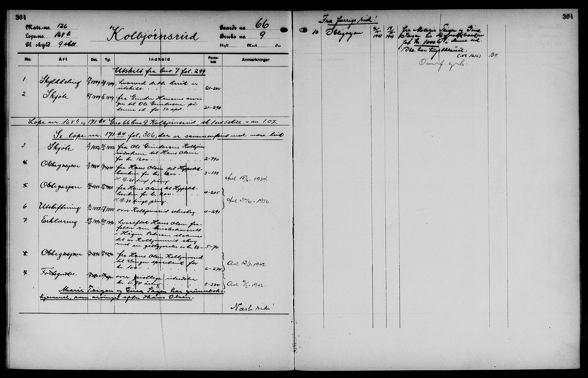 Vinger og Odal sorenskriveri, SAH/TING-022/H/Ha/Hac/Hacc/L0010: Mortgage register no. 3.10, 1923, p. 304