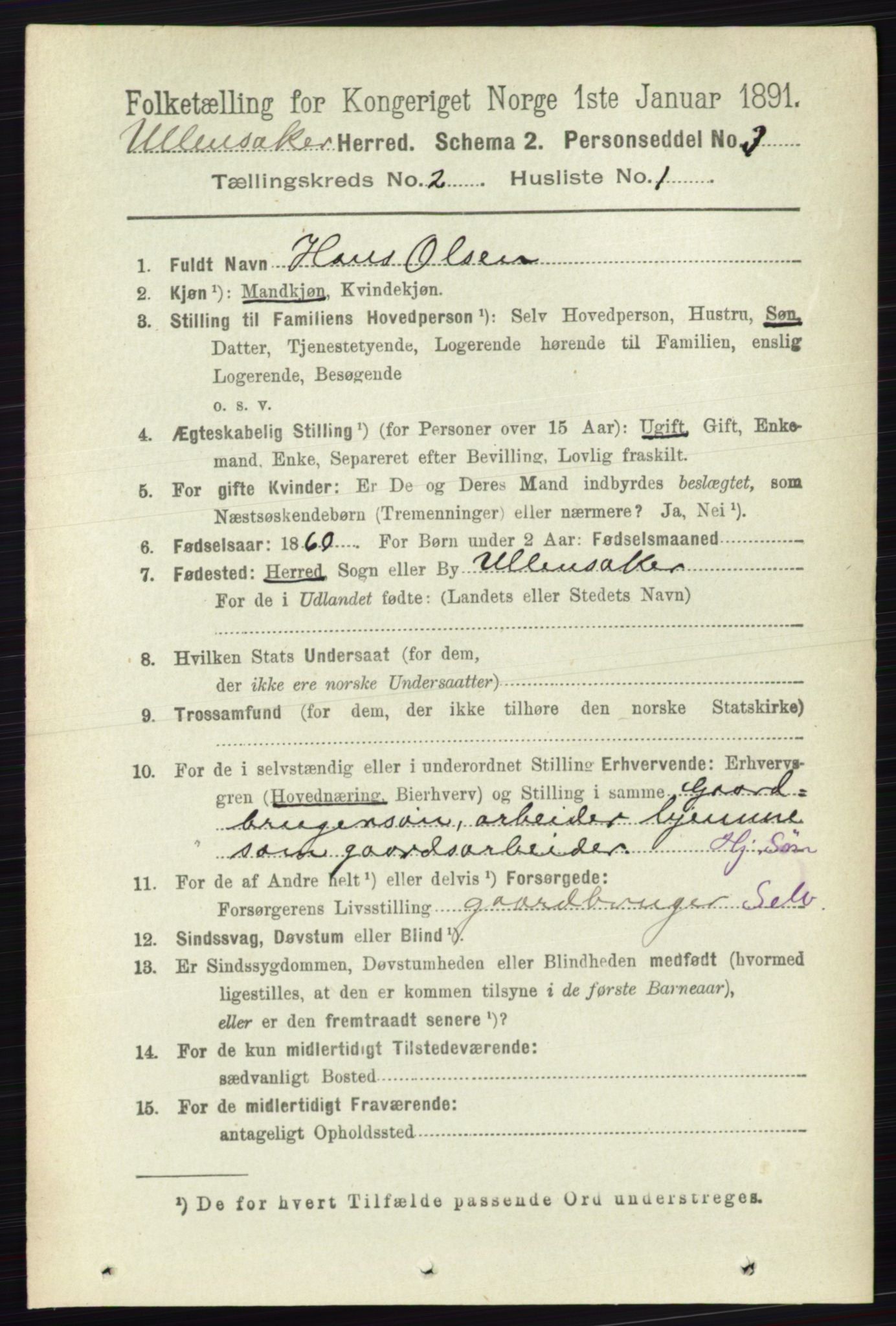 RA, 1891 census for 0235 Ullensaker, 1891, p. 699