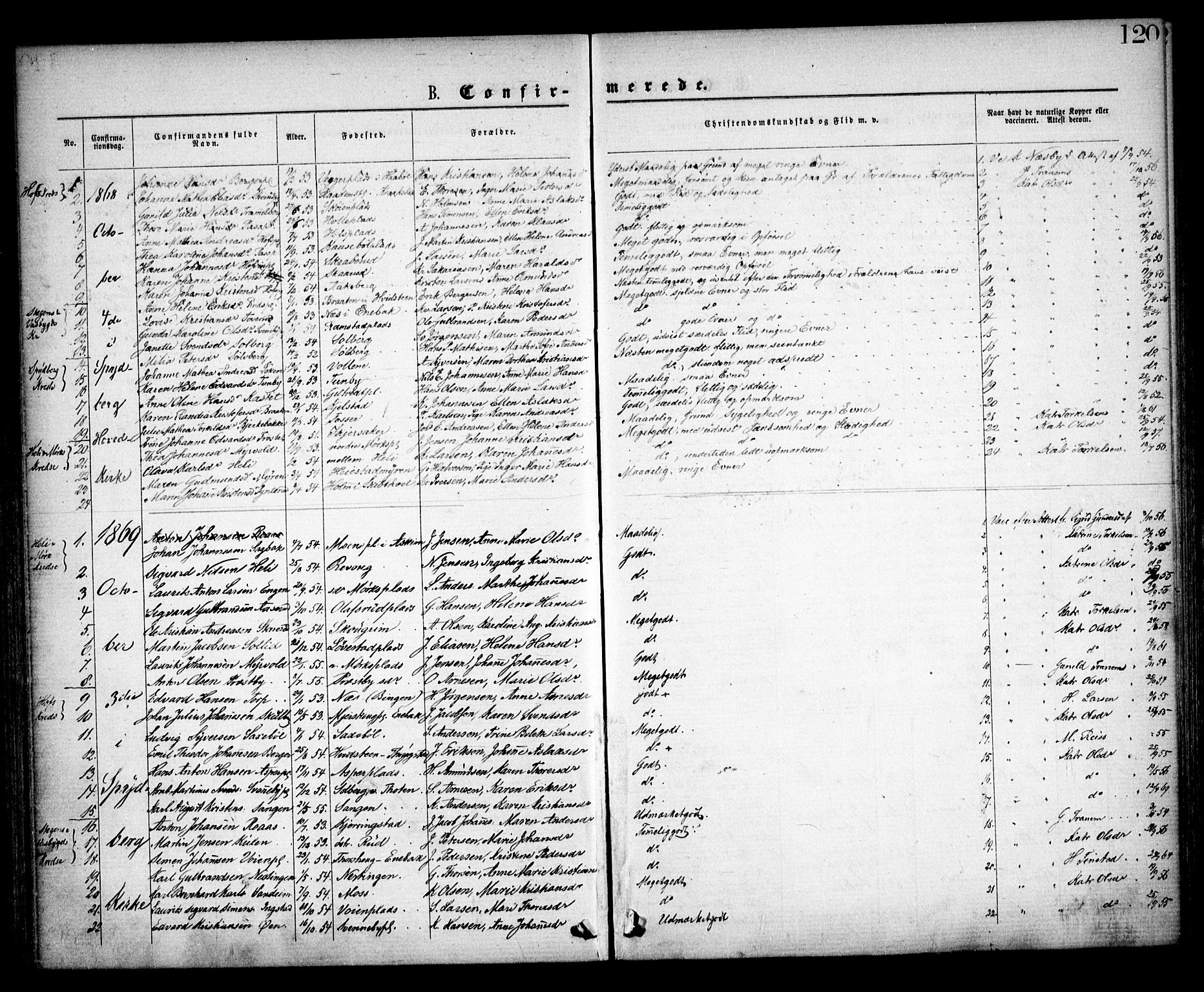 Spydeberg prestekontor Kirkebøker, SAO/A-10924/F/Fa/L0006: Parish register (official) no. I 6, 1863-1874, p. 120