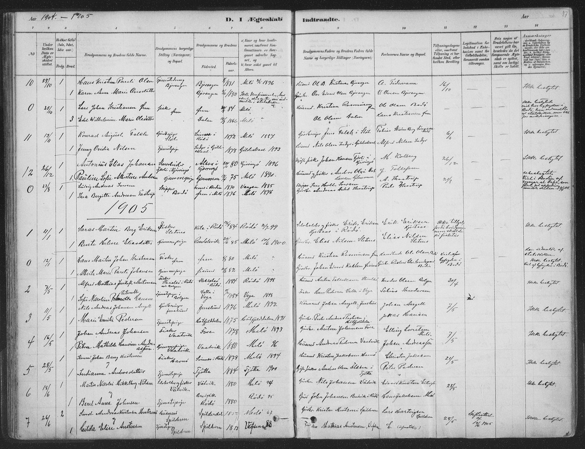 Ministerialprotokoller, klokkerbøker og fødselsregistre - Nordland, SAT/A-1459/843/L0627: Parish register (official) no. 843A02, 1878-1908, p. 47