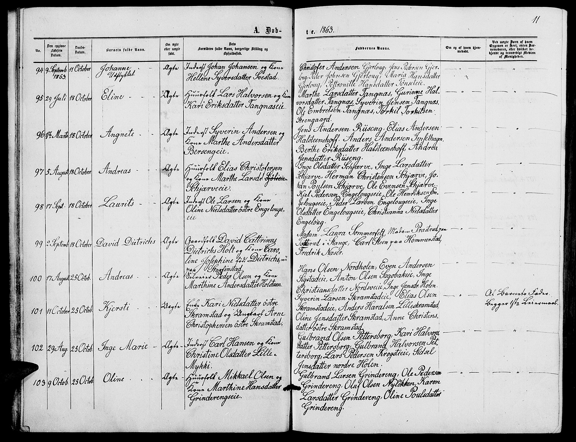 Løten prestekontor, AV/SAH-PREST-022/L/La/L0004: Parish register (copy) no. 4, 1863-1877, p. 11