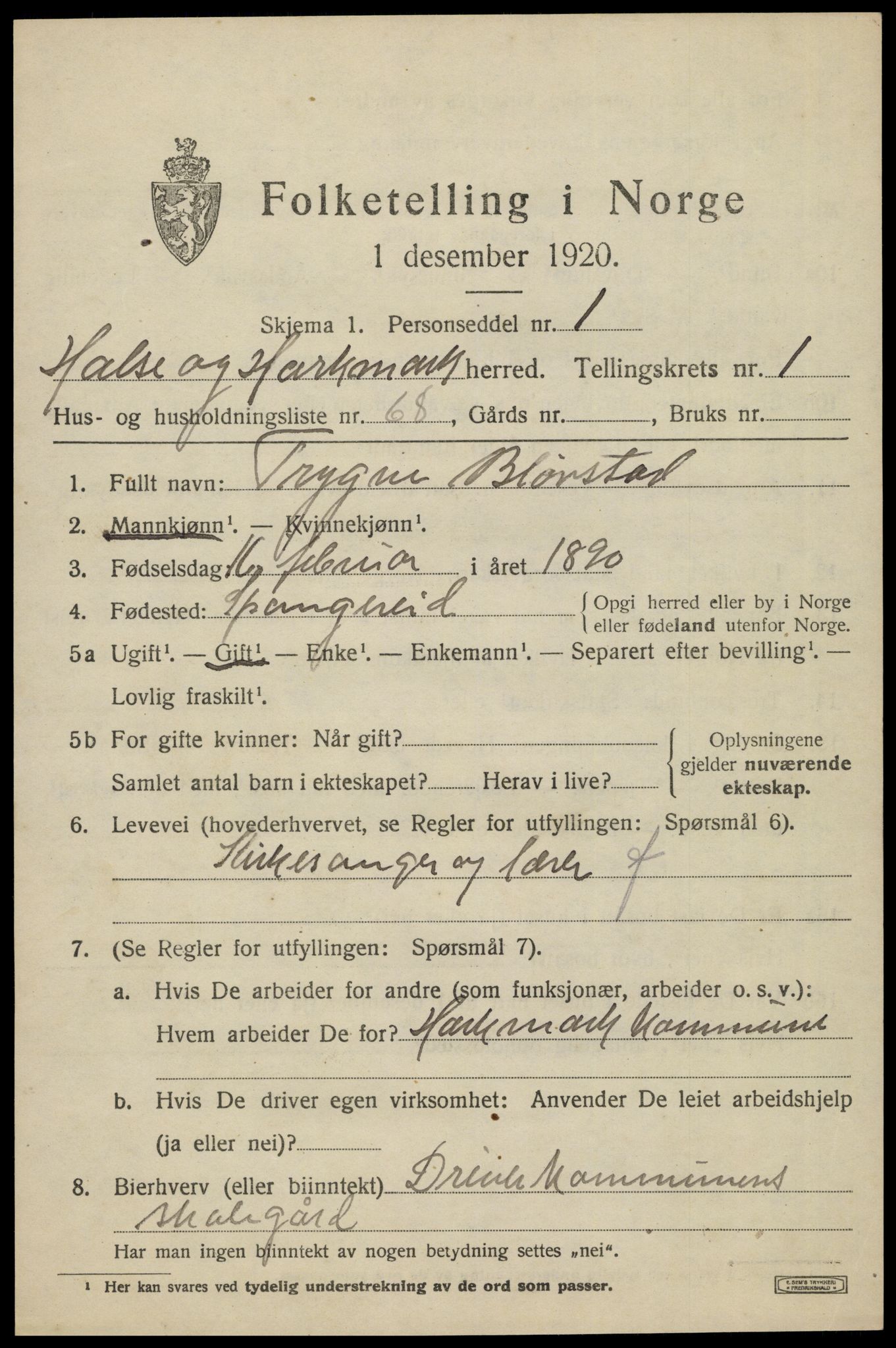 SAK, 1920 census for Halse og Harkmark, 1920, p. 2011