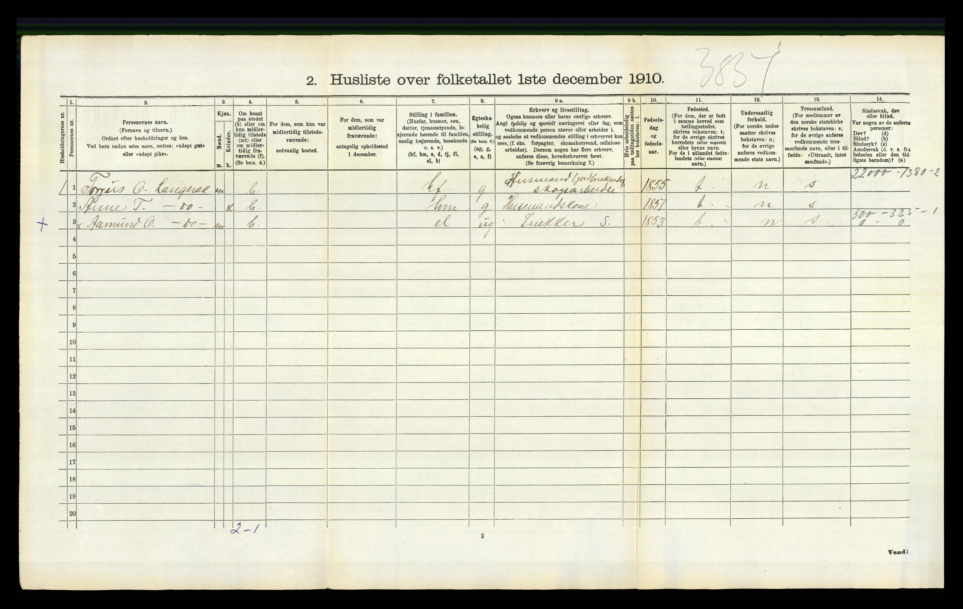 RA, 1910 census for Bygland, 1910, p. 146