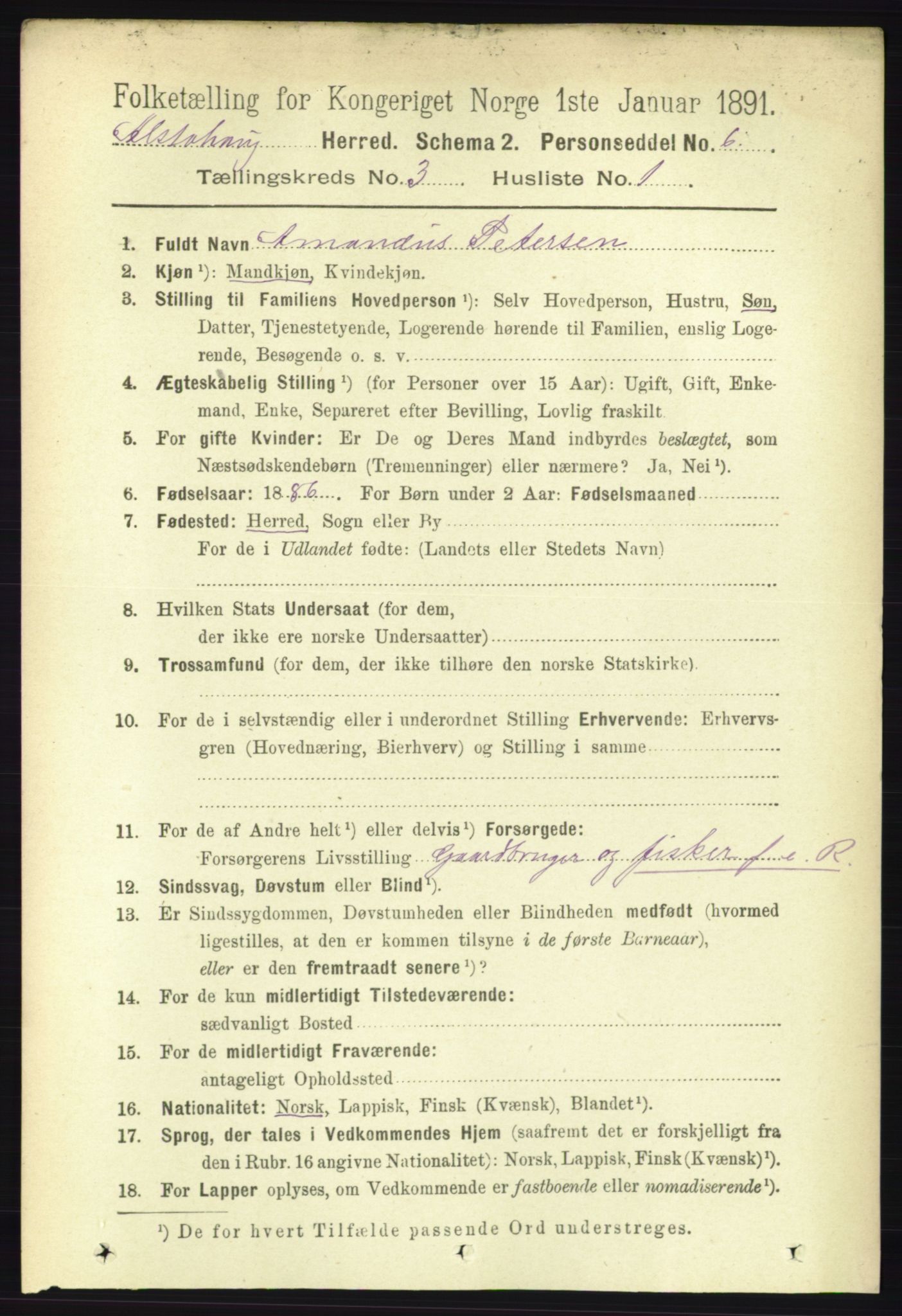 RA, 1891 census for 1820 Alstahaug, 1891, p. 1099