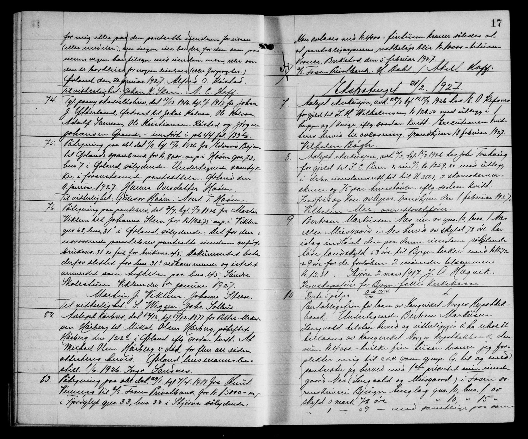 Fosen sorenskriveri, AV/SAT-A-1107/1/2/2C/L0064: Mortgage book no. 55, 1927-1930, p. 17
