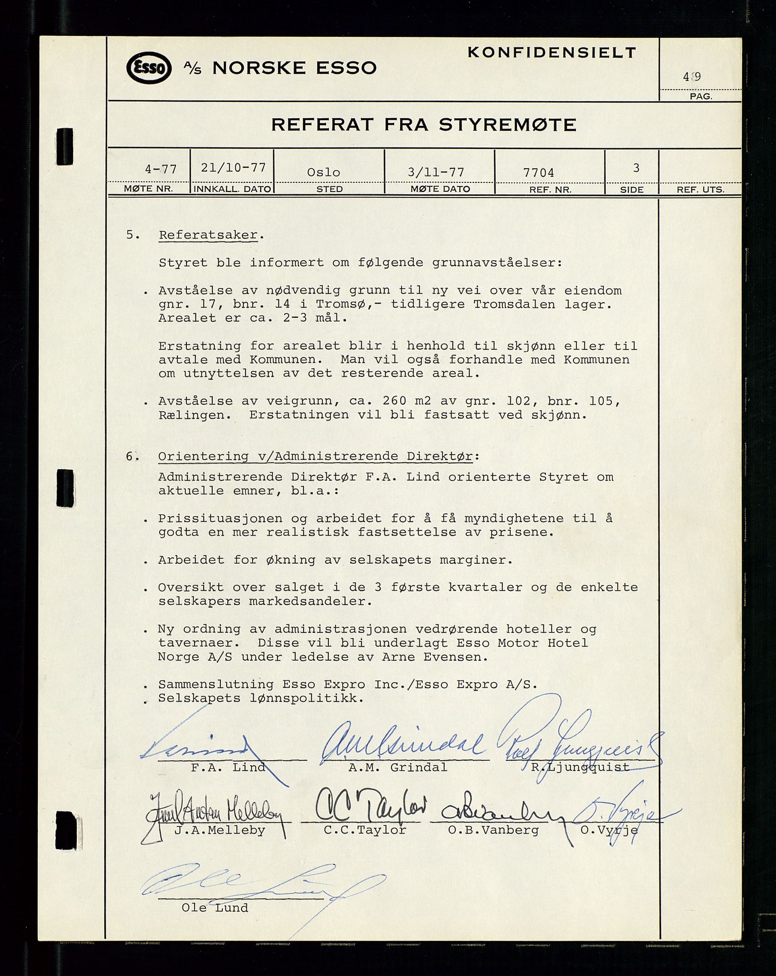 Pa 0982 - Esso Norge A/S, SAST/A-100448/A/Aa/L0003/0003: Den administrerende direksjon Board minutes (styrereferater) og Bedriftforsamlingsprotokoll / Den administrerende direksjon Board minutes (styrereferater), 1975-1985, p. 49