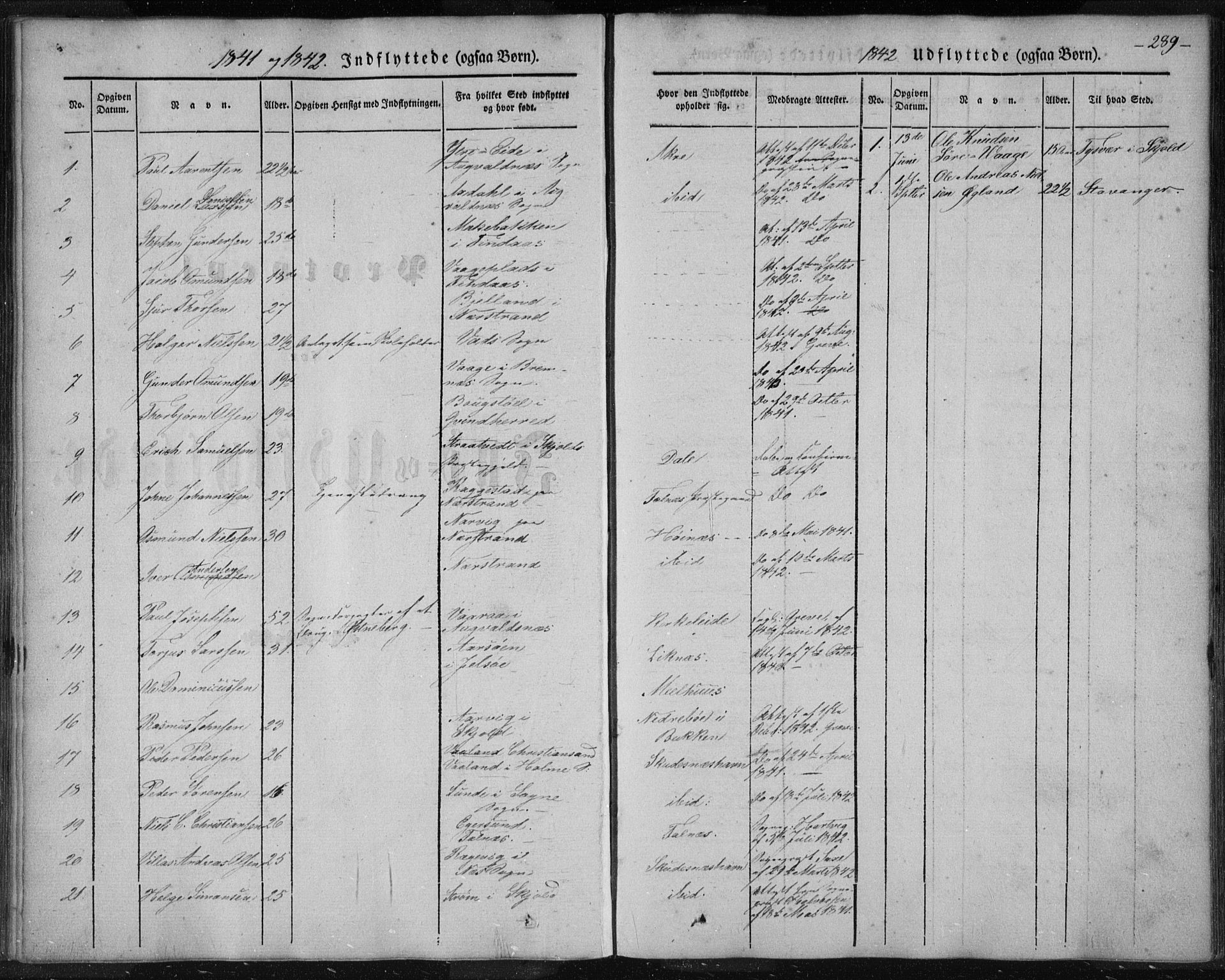 Skudenes sokneprestkontor, SAST/A -101849/H/Ha/Haa/L0003: Parish register (official) no. A 2.2, 1841-1846, p. 289