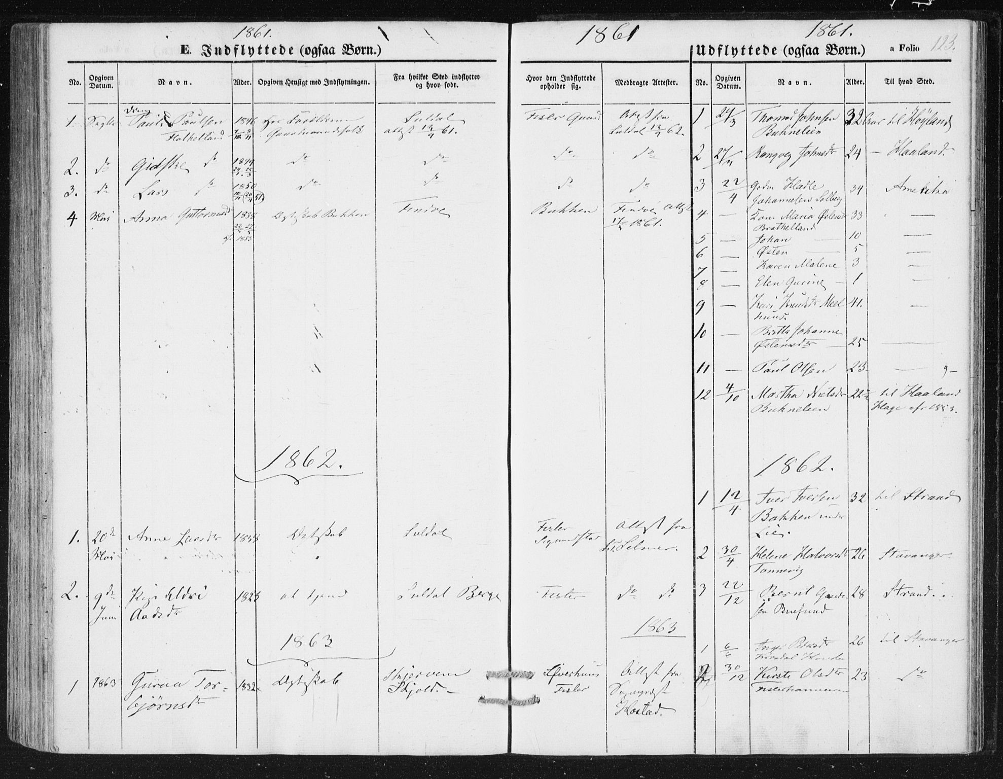 Hjelmeland sokneprestkontor, SAST/A-101843/01/IV/L0010: Parish register (official) no. A 10, 1851-1871, p. 123